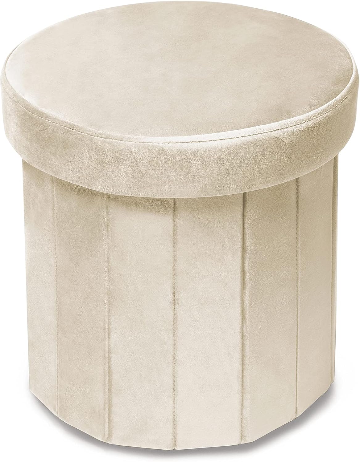 Phantoscope Storage Ottoman Round15 Inch, Velvet Folding Storage Boxes Footrest Foot Ottoman Toy Box, Padded Seat for Dorm Living Room Bedroom, Support 220lbs Off-White