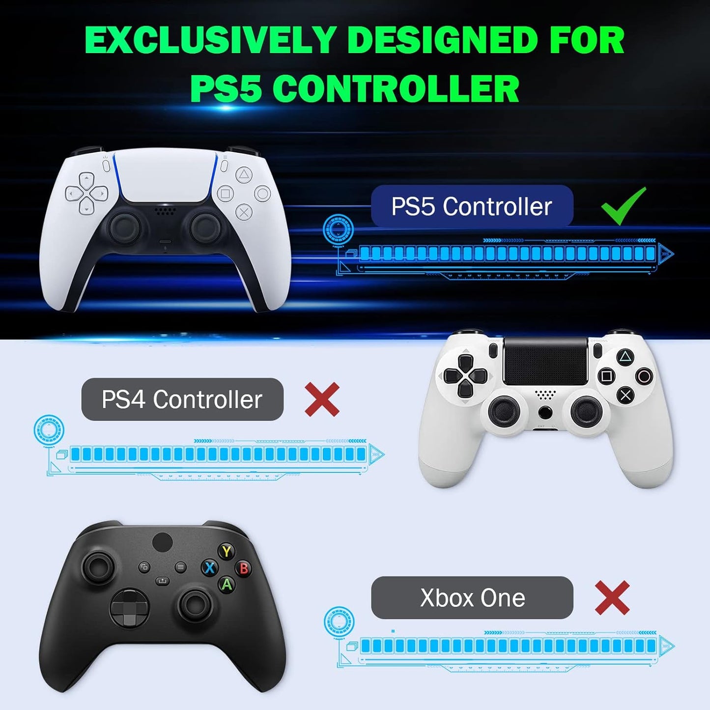 MoKo Keyboard for PS5 Controller with Green Backlight, Bluetooth Wireless Mini Keypad Chatpad for PlayStation 5, Built-in Speaker & 3.5mm Audio Jack for PS5 Controller Accessories