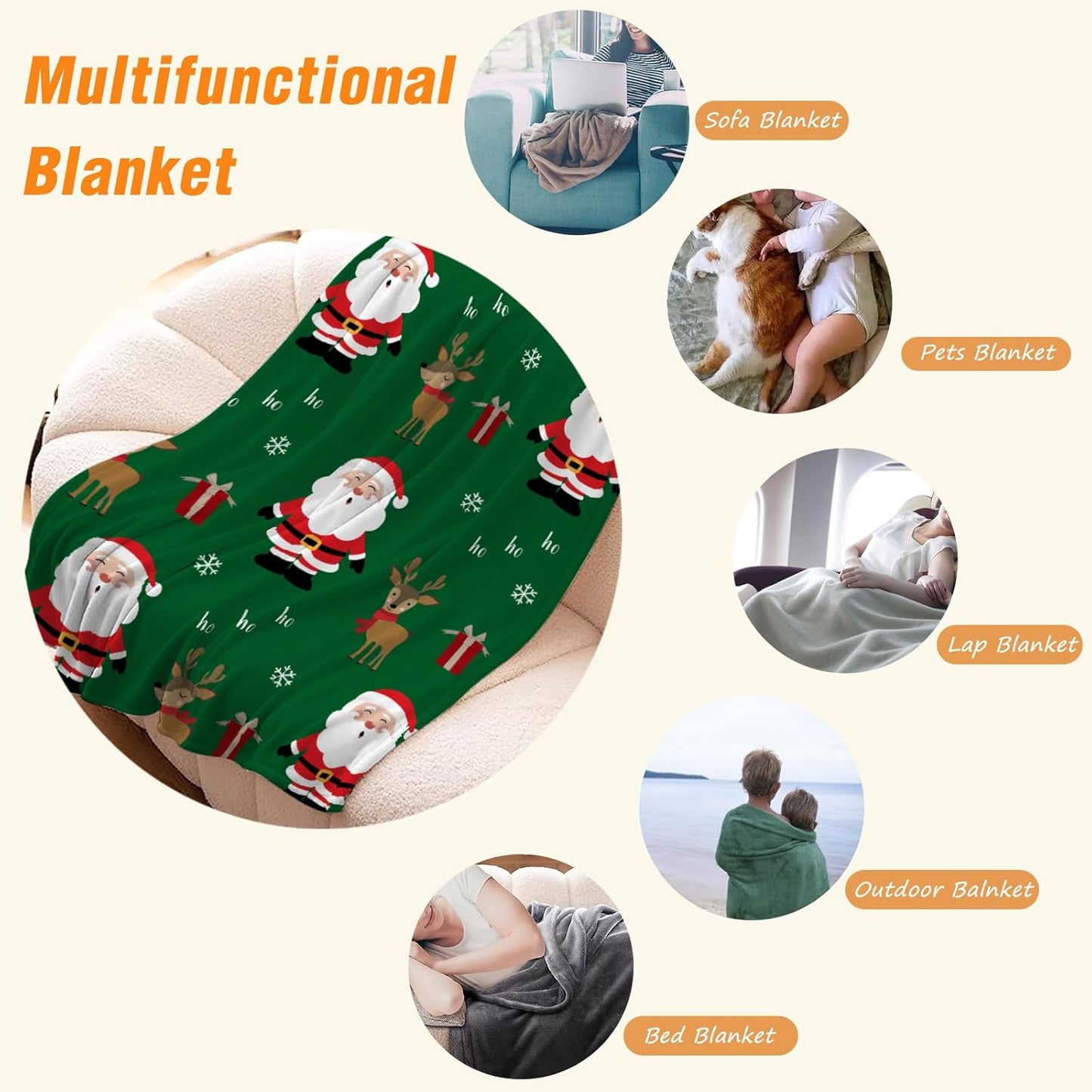 YeeJu Christmas Decorative Throw Blanket Green Christmas Santa Claus Throw Blanket for Couch Sofa Bed Soft Cozy Lightweight Fuzzy Plush Fleece Blankets and Throws Xmas Blanket 50x60