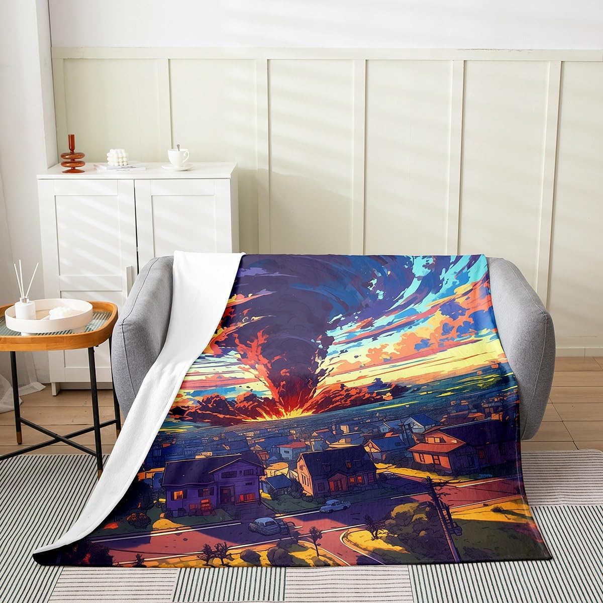 Erosebridal Cartoon Tornado Blanket Queen 90x90,Tie-Dye Tornadoes Flannel Blanket for Kids Boys Teens,Natural Disaster Bedroom Decor,Luxury Soft