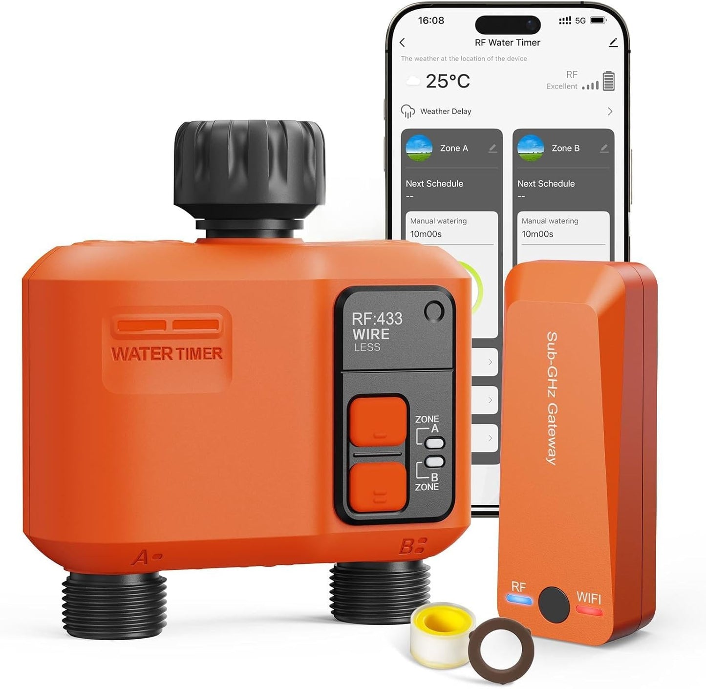 WiFi Water Timer for Garden Hose with 984 ft Range,Smart 2- Zone Sprinkler Timer, APP & Remote Control, Voice Control,Rain Delay, Manual Mode Sprinkler System, Lawn Sprinklers for Yard Large Area