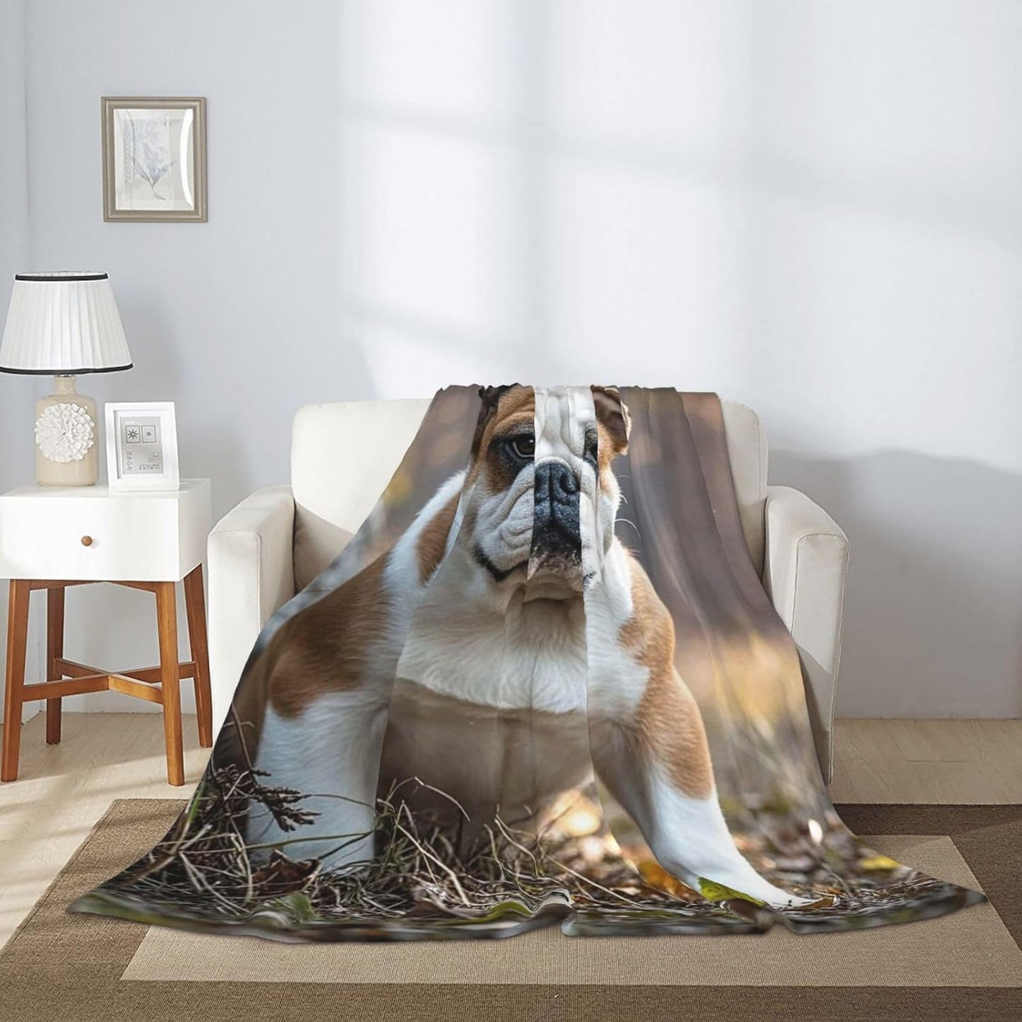 Throw Blanket Soft Cozy Bed Blanket 60"x50" Reversible Plush Blanket English Bulldogs Flannel Blankets Warm Cozy Throws for Sofa Lightweight Blankets for Couch Bed
