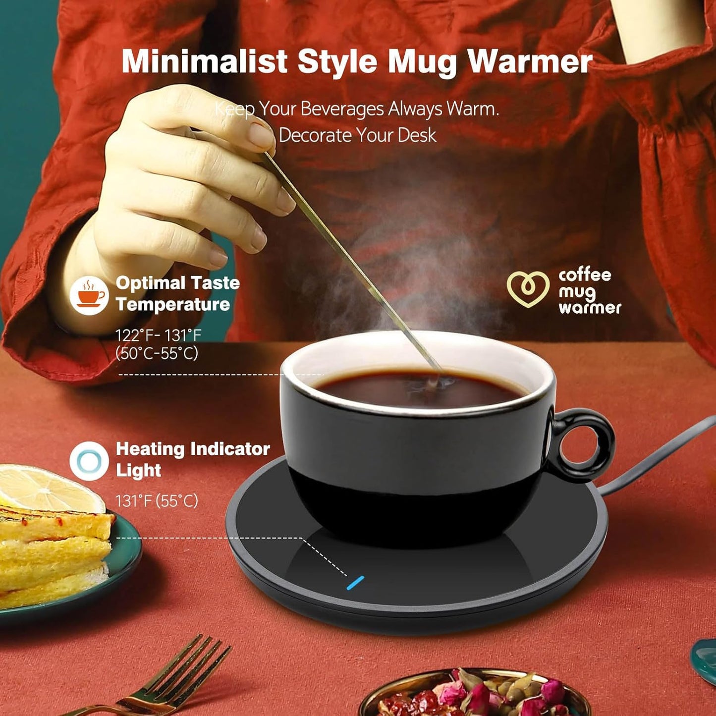 Jisile Candle Warmer, Coffee Mug Warmer, Coffee Cup Warmer with Pressure-Induced Auto ON/Off, Beverage Warmer Plate for Milk Tea, Coffee Accessories for Home Office Desk