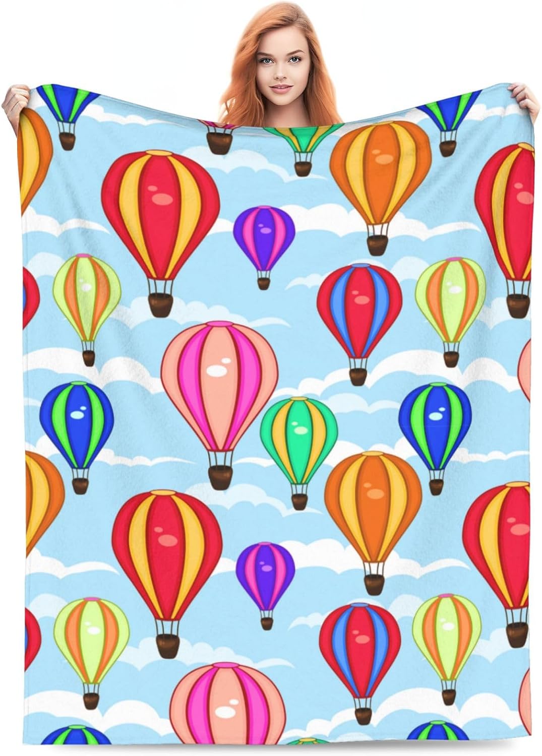 Hot Air Balloon Blanket 50x60 Inches - Flannel Fleece Throw Blankets for Adults - Soft Cartoon Cloud & Balloon Design - Cozy Lightweight Blanket for Couch, Office & Reading Nook - Home Decor Gift