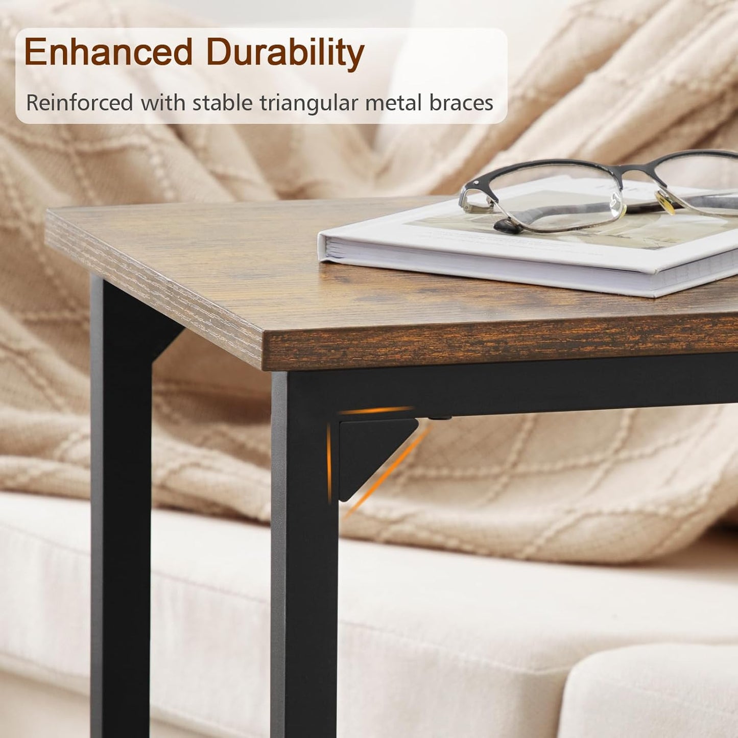 AMHANCIBLE C Shaped End Table, Slide Under Couch Table for Sofa, TV Tray Snack Table, Small Side Table for Small Space, Living Room, Brown HET02CBR1