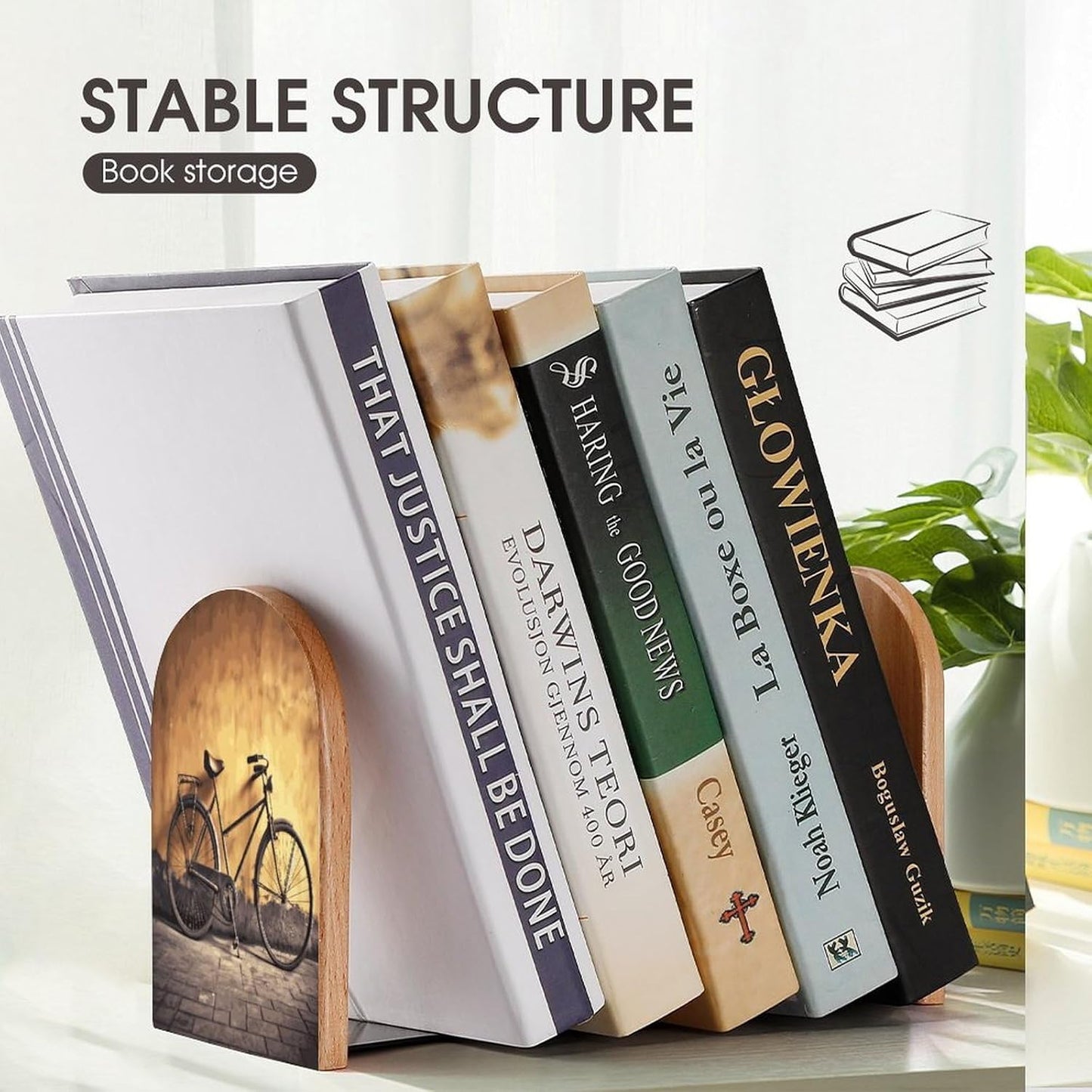 Old Bicycle Bookends 1 Pair Heavy Duty Book Ends for Shelves Non-Skid Bookend Supports Wooden Book Holders with Metal Base Desk Organizers Books Storage to Hold Books