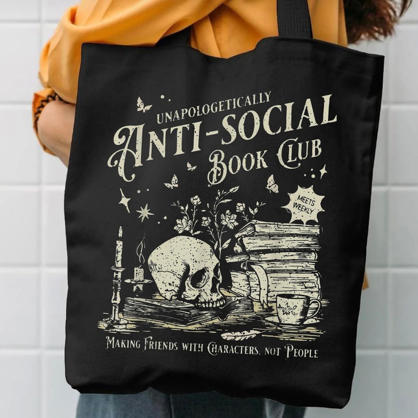 Book Lovers Gifts Cute Book Club Gifts Canvas Tote Bag for Women Reading Lovers Accessories Shopping Bag for Readers, Bookish, Author