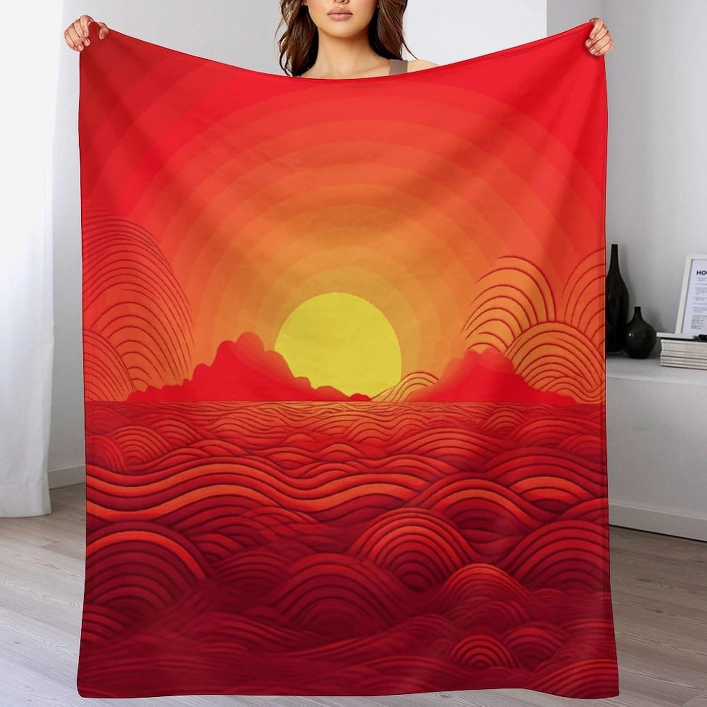 Red Sunrise Blanket Super Soft Lightweight Throw Blanket Cute Cozy Warm Bed Blanket Decorative Fuzzy Blanket All-Season Home Decor Gift for Sofa Couch Living Room 60"*80"（150 * 200cm）