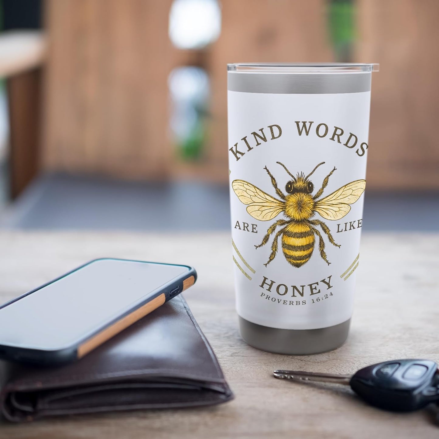 Kind Words Are Like Honey Bible Verse Bee Design Stainless Steel Insulated Tumbler