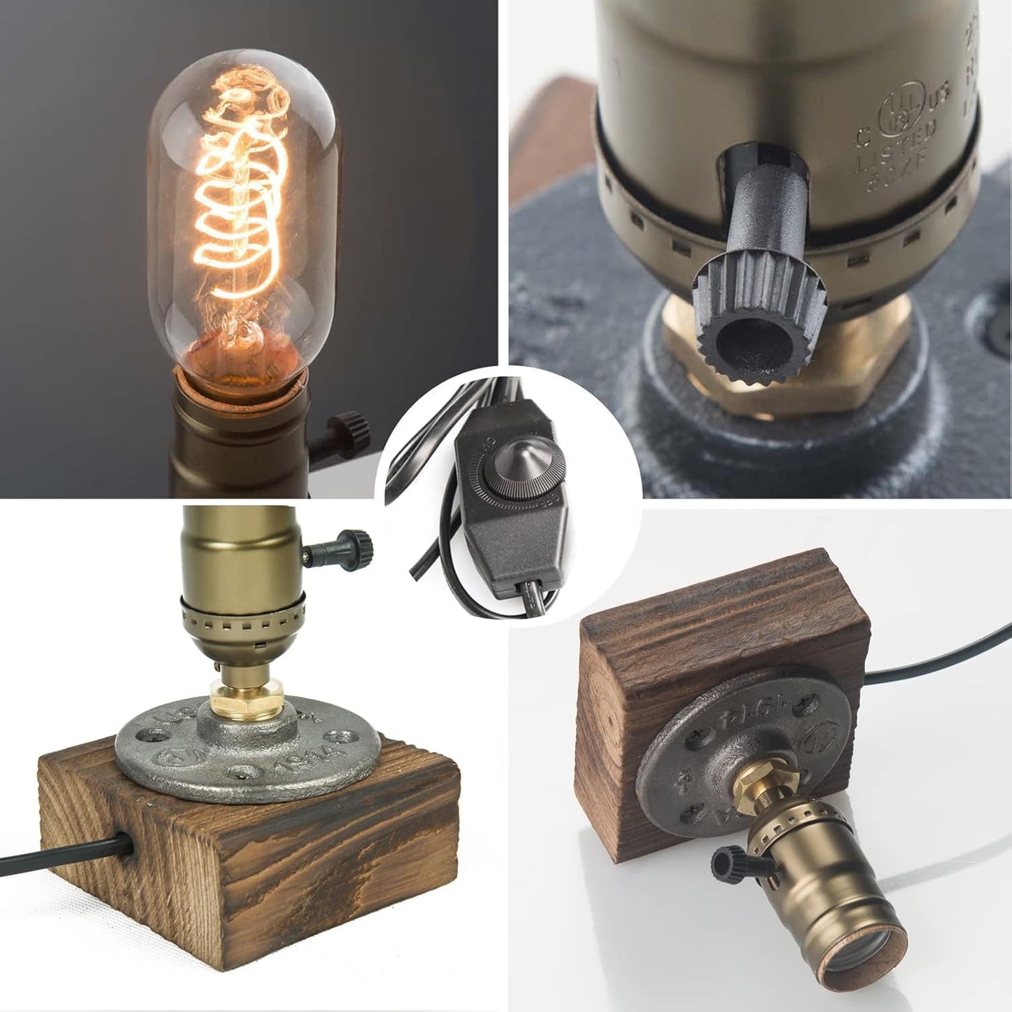 OuXean Vintage Table Lamp, Industrial Dimmable Nightlight Steampunk Desk Lamp with E26 Lamp Holder for Bedroom Living Room Home Art Display Cafe Bar Studio Antique Decor(Without Bulb)