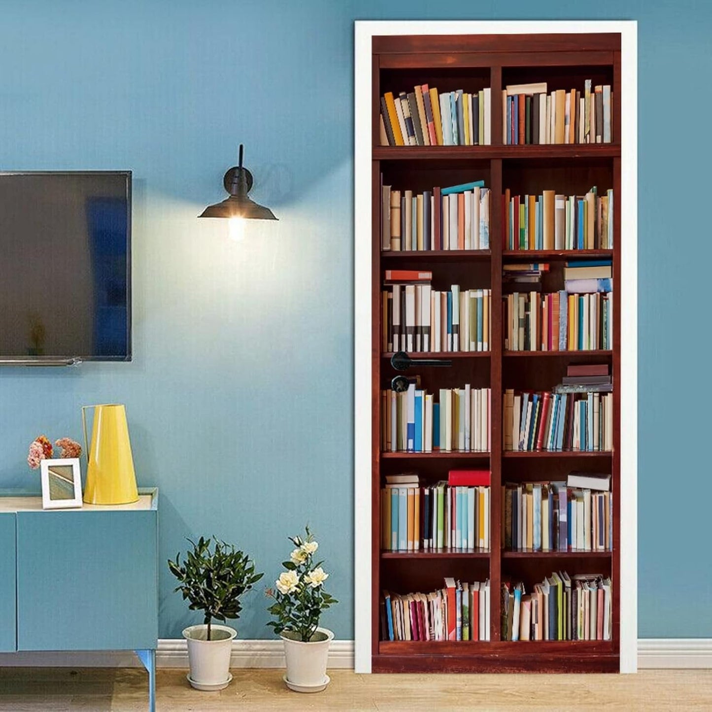 3D Door Stickers for Interior Doors Bookshelf Background Vinyl Removable Self Adhesive Door Poster Wallpaper Mural Decals for Bedroom Office Bathroom 90x200cm