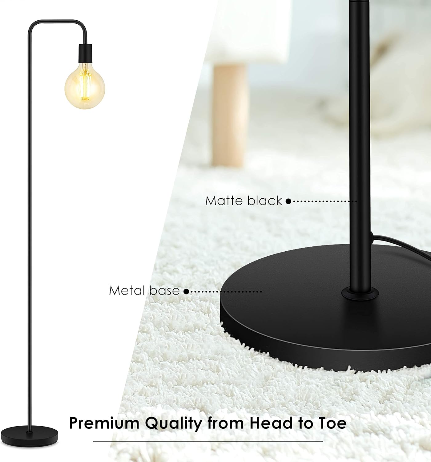 BoostArea Floor Lamp, Industrial Floor Lamp, 63 Inch Standing Lamp, E26 Socket, On/Off Footswitch, Whole Metal, ETL Listed, Modern Small Lamp for Bedroom, Living Room, Minimalist, Vintage, Mid Century
