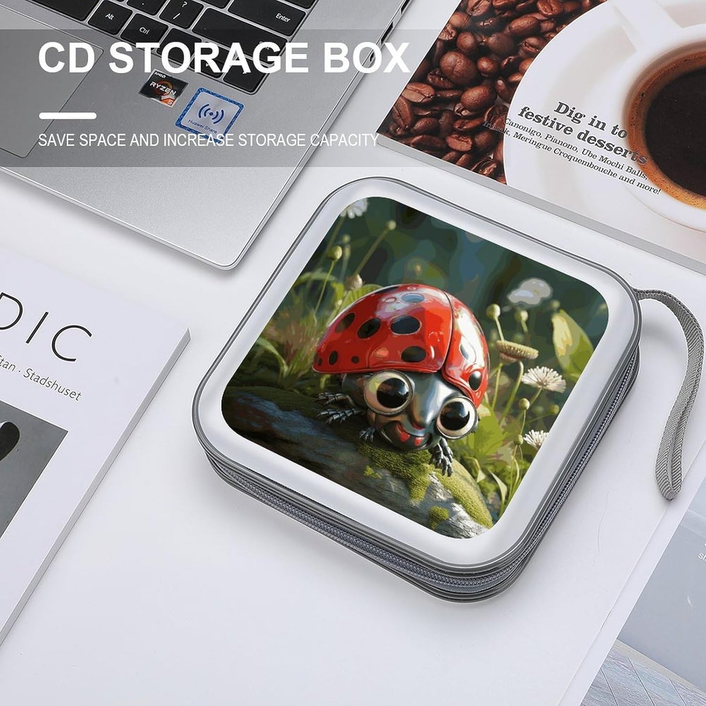 Cartoon Ladybug CD Case 40 Capacity Case Zipper CD Collection Bag with Handles Cover DVD Storage Hard Plastic DVD Disc Cases Storage Binder for Car Home Office Travel