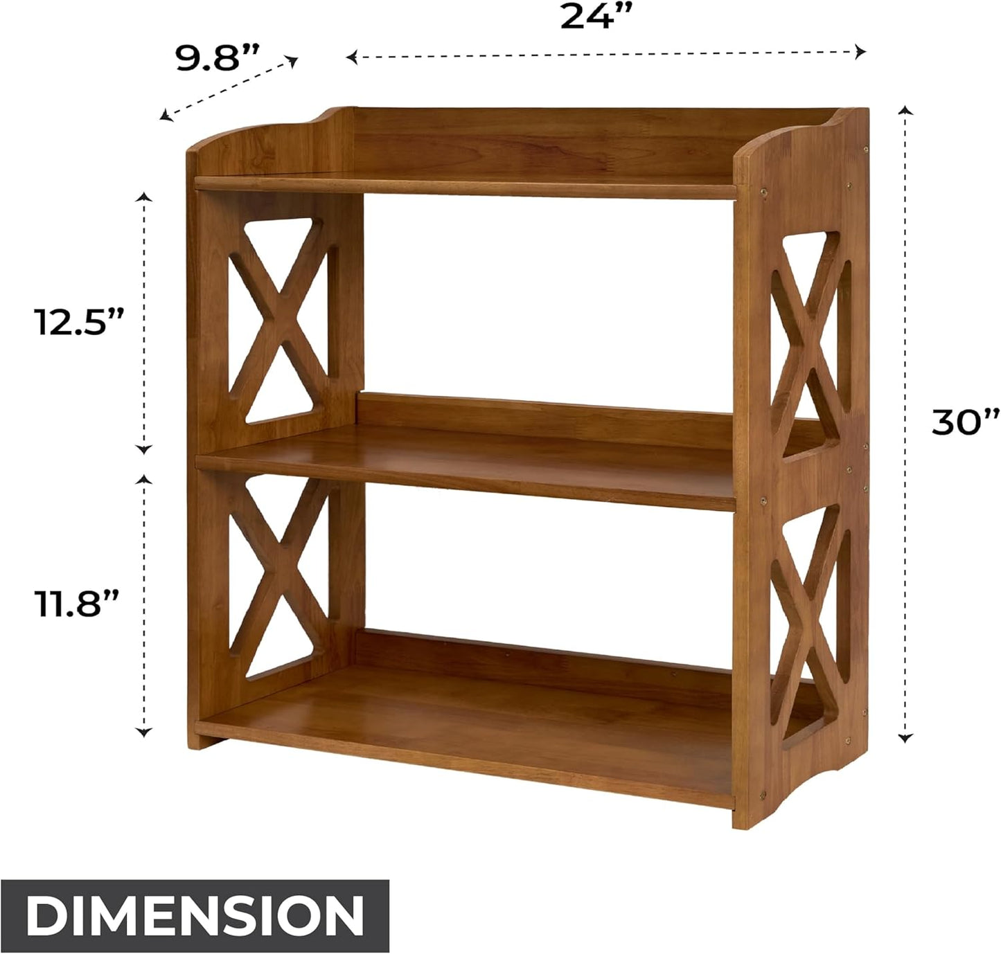 Brown Bookcase by Natural Wood, 4 Tier Bookshelf, Small Book Shelves Freestanding Display Storage Shelves. Open Bookshelf for Bedroom, Living Room and Office (Brown, 3 Tier)