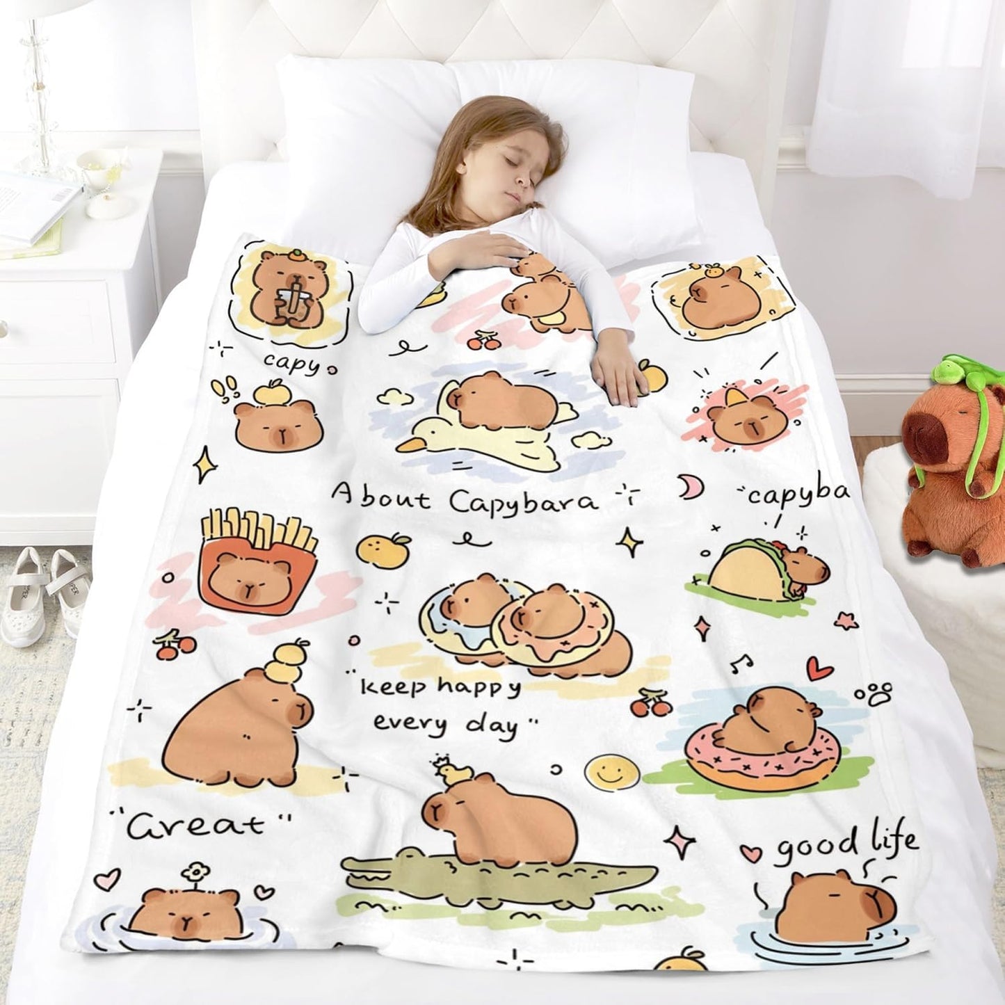 Capybara Gifts Blanket, Soft Cozy Flannel Throw for Kids Boys Girls, Cute Animal Plush Gift for Capybara Lovers, Kawaii Stuff Decor for Room Couch Sofa(40x50in)