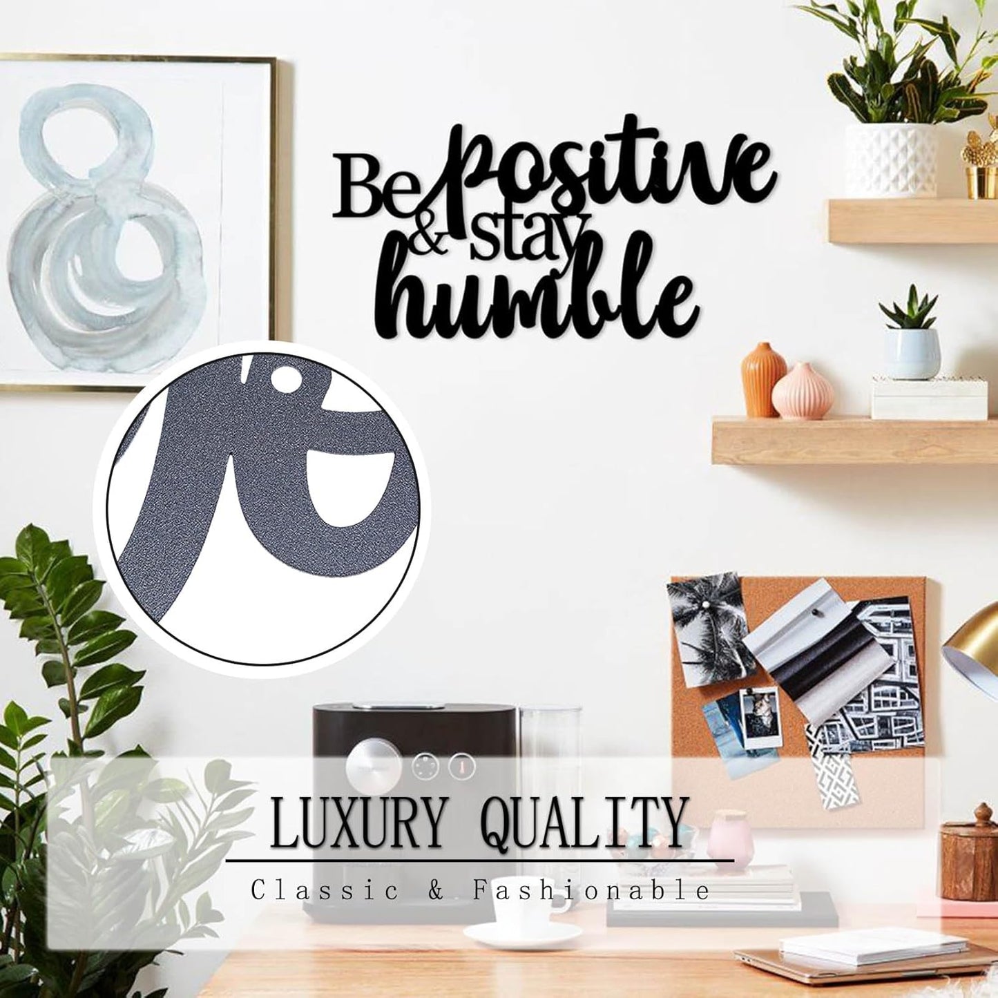 Positive Affirmations Wall Decor - Be Positive & Stay Humble Metal Sign Rustic Inspirational Wall Art for Home Office Decor - Black