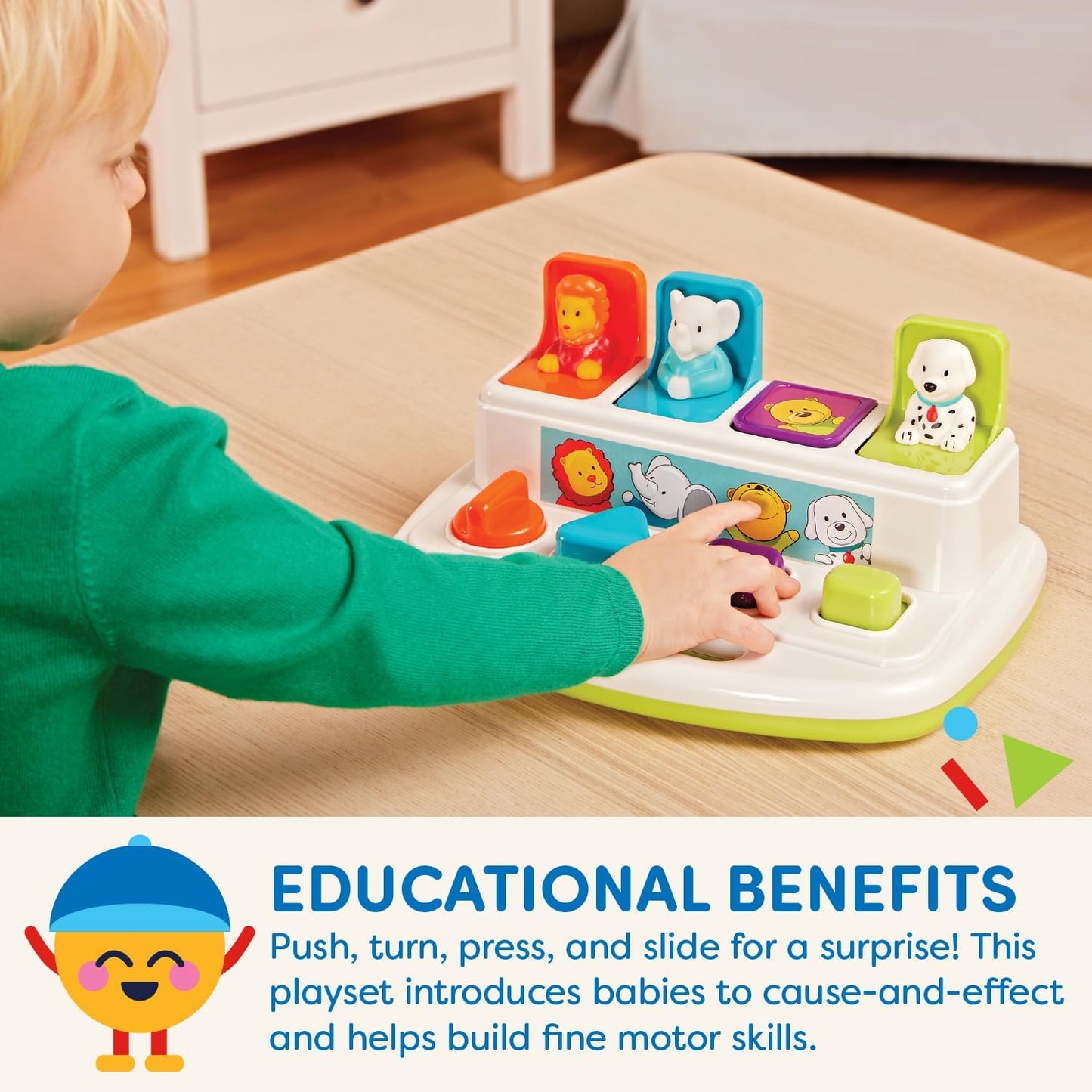 Battat – Cause – and – Effect Toy – Developmental Toy with Buttons & Colors – Color Sorting Animal Toys – for Kids, Toddlers, Babies – 18+ Months – Pop – Up Pals