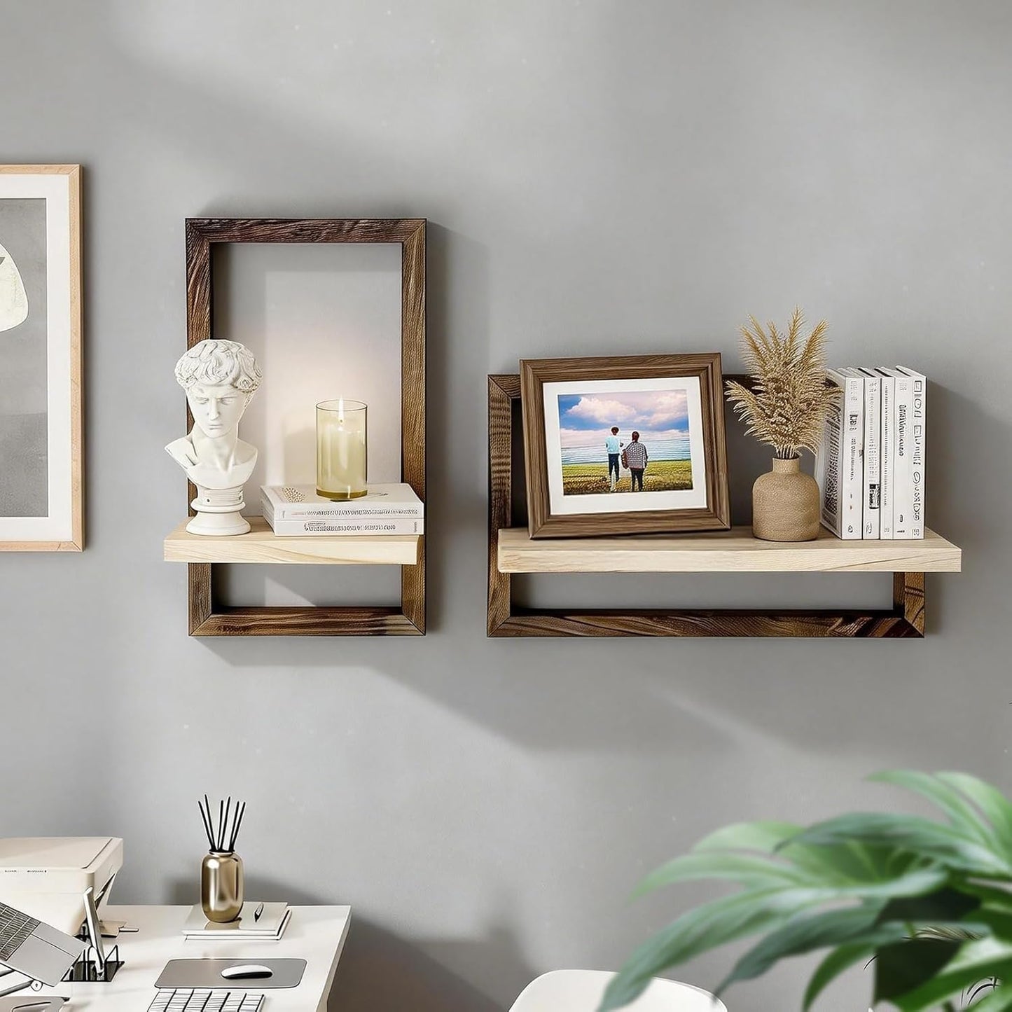 moonysweet Bathroom Floating Shelves for Wall Mounted Farmhouse Home Decor Display Bookshelf SmallSet of 2, Rustic Brown Living Room, Bathroom Kitchen Bedroom