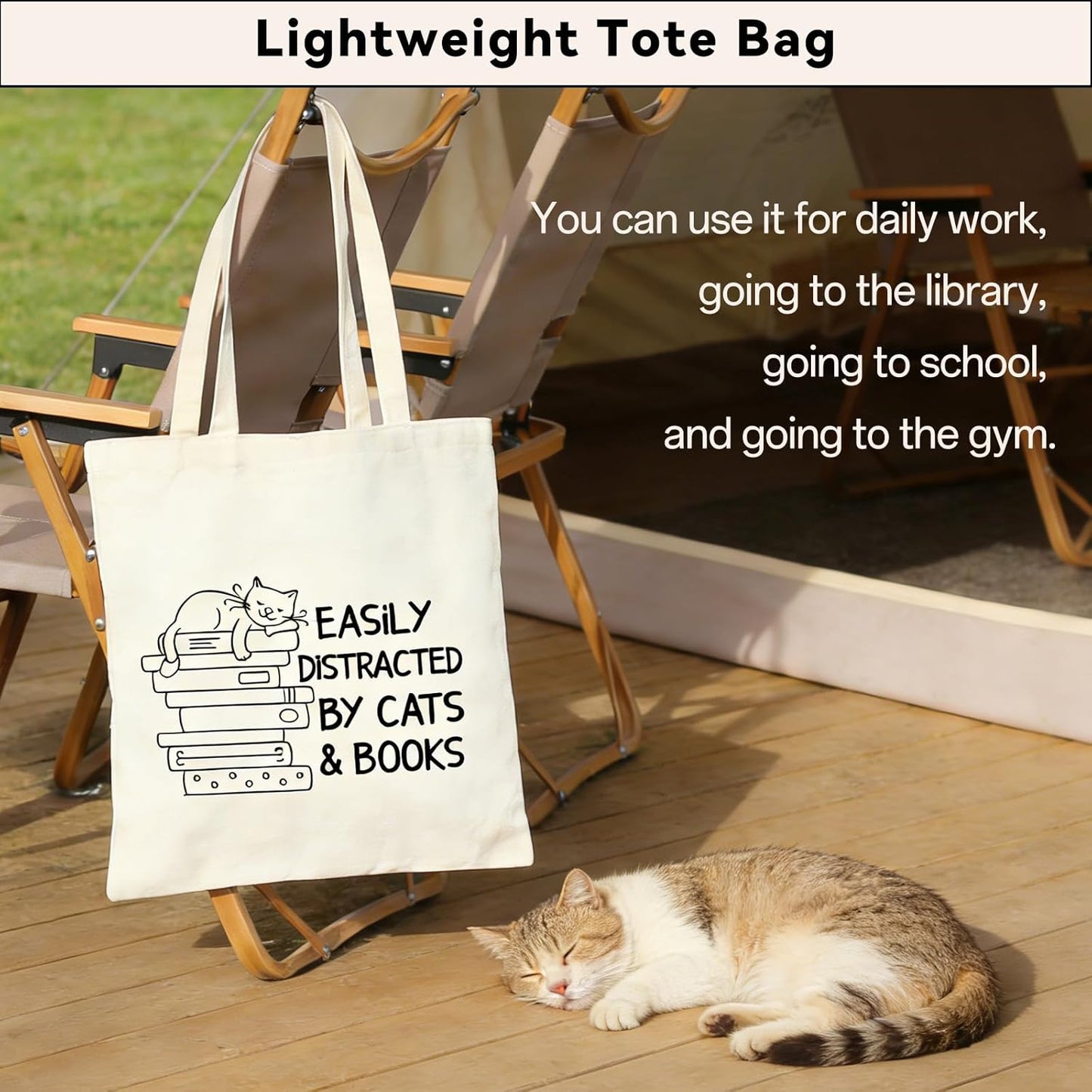 Book Lovers Gifts Cat Lover Gifts for Women Canvas Tote Bag Bookish Accessories Club Cat Themed Gift