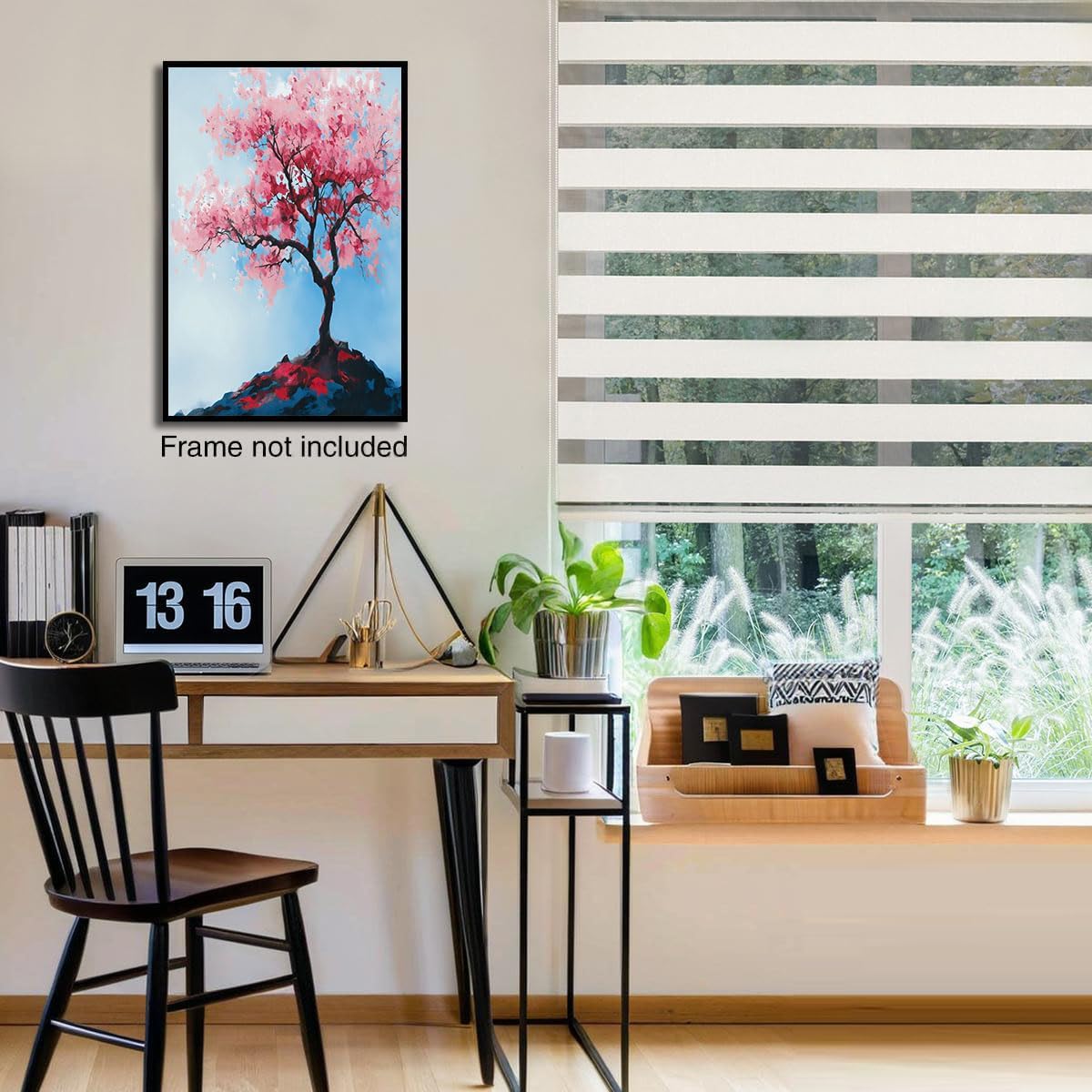 GDJSMIN Fantasy Ink Painting Wall Art, Pink Cherry Blossom Tree Poster For Reading Room Living Room Decor 16X 24 Inch Unframed