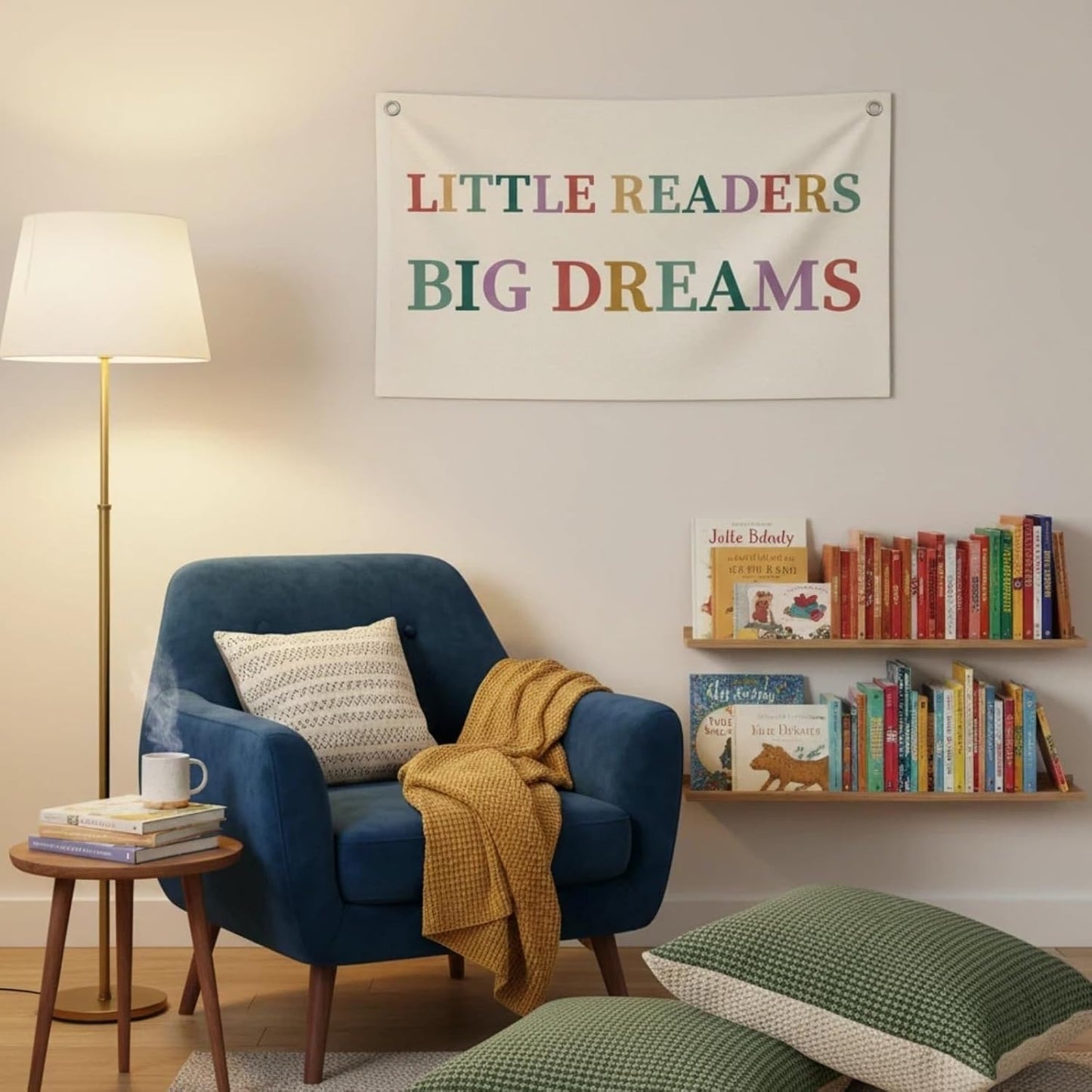 Canvas Wall Hanging Banner Flag (30"L x 20"W), "LITTLE READERS BIG DREAMS" Inspirational Quote Wall Art, Boho Minimalist Fabric Sign with Metal Grommets for Library, Classroom, Kids Room & Nursery