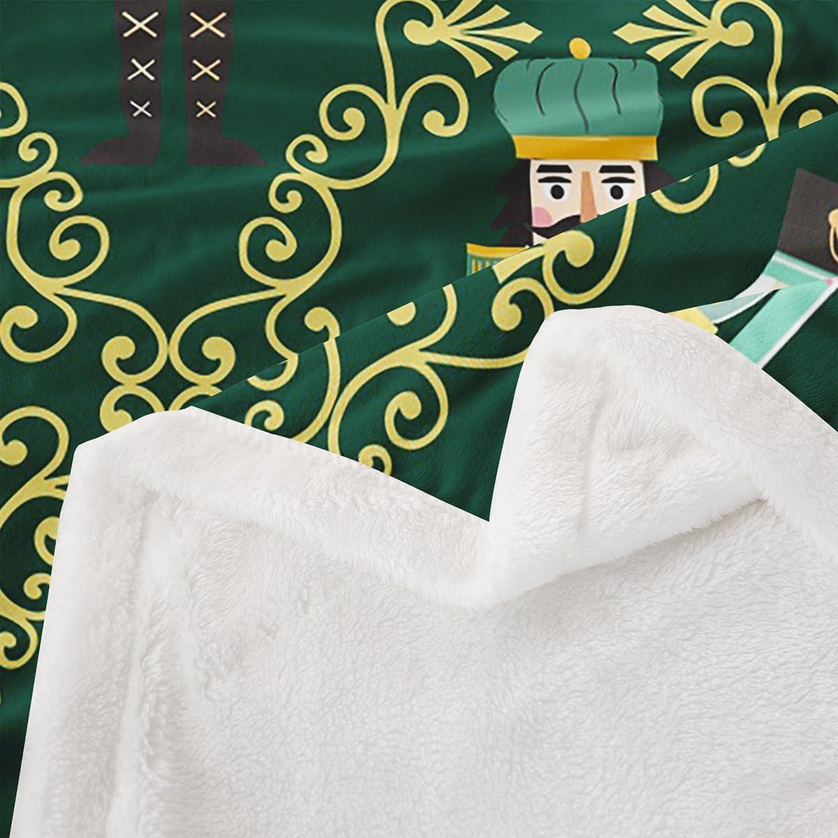 Feelyou Christmas Nutcracker Throw Blanket Merry Christmas Soft Fleece Sherpa Cozy Fuzzy Plush Warm Gold Green Fuzzy Plush Throw Soldier Toy Throw 50"x60" Winter Holiday for Bed Couch Living Room
