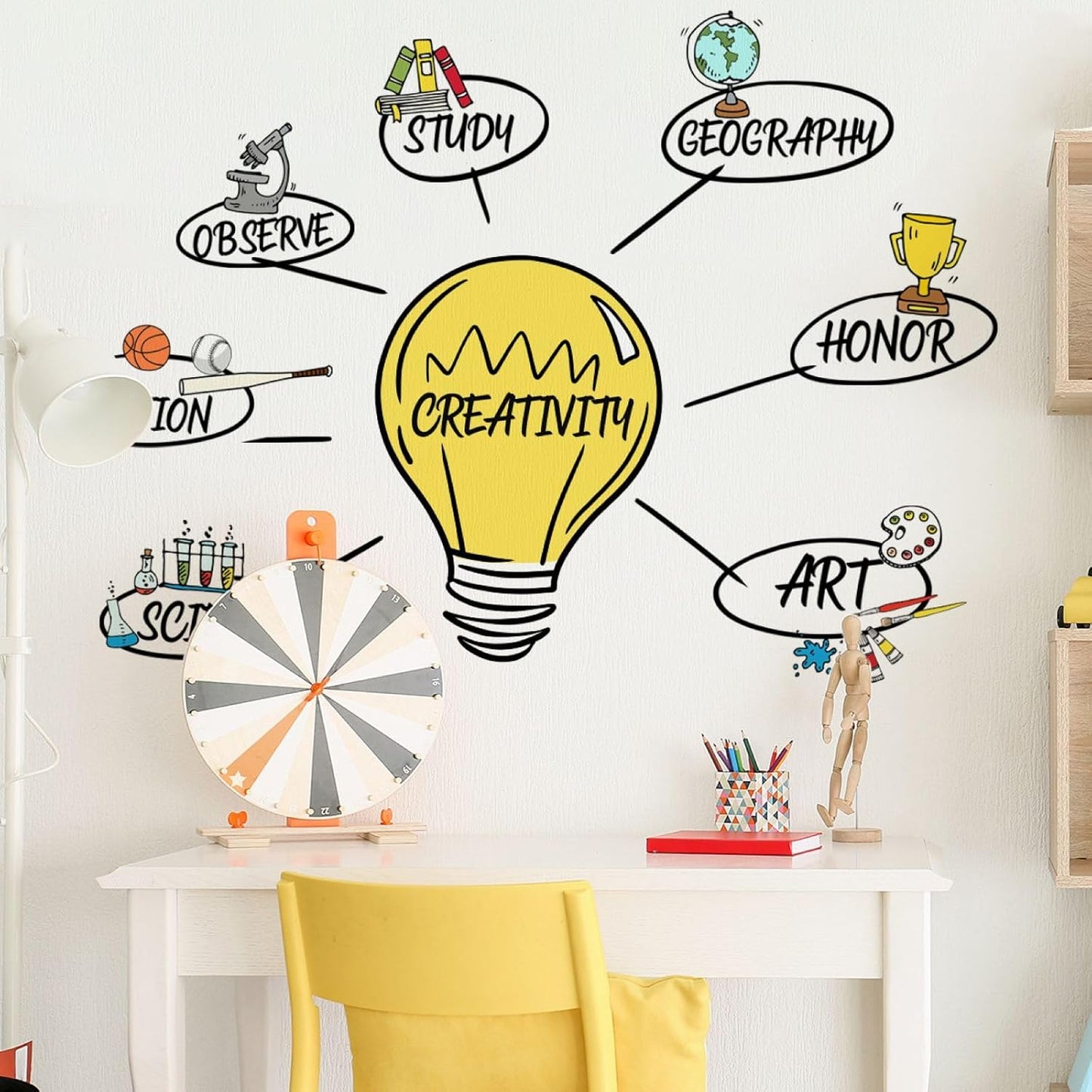 Vibrant Inspirational Quotes Wall Stickers with Bulb and Motivational Words Design, Educational Removable Waterproof Wall Decals for Kids Bedroom, Classroom, School