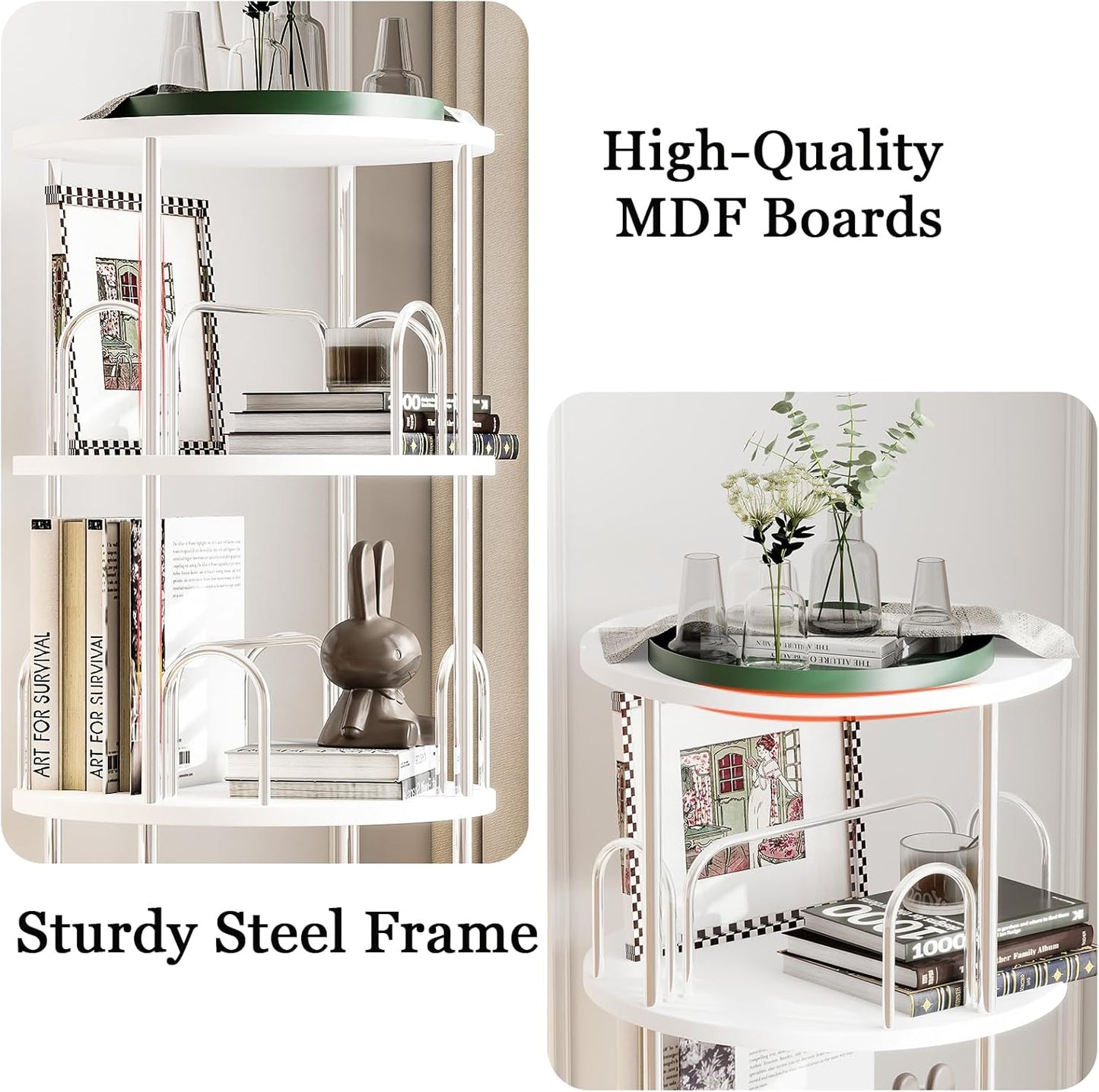 4 Tier Round Rotating Bookshelf Revolving Bookcase, 360° Spinning Book Shelf Tower for Kids, Narrow Rolling Bookshelves for Small Space, Corner, Bedroom, Office