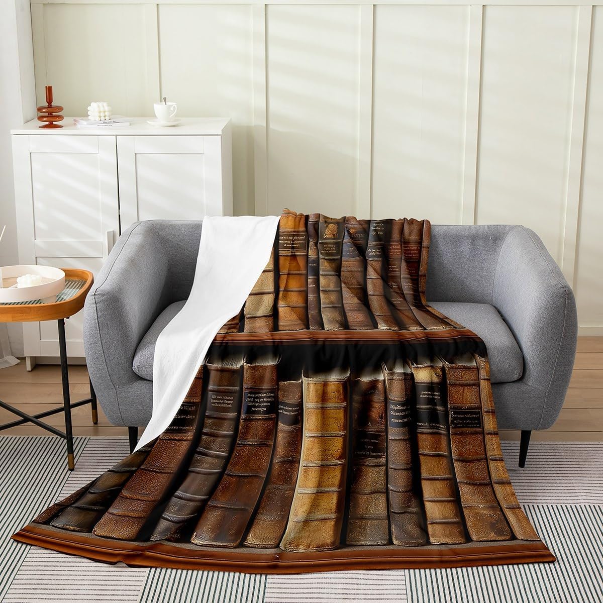 Erosebridal Vintage Library Throw 50x60 Inch, Retro Bookshelf Pillow Cover, Literary Themed Fleece Blanket, Book Lovers Old Fashion Microfiber Fuzzy Throw