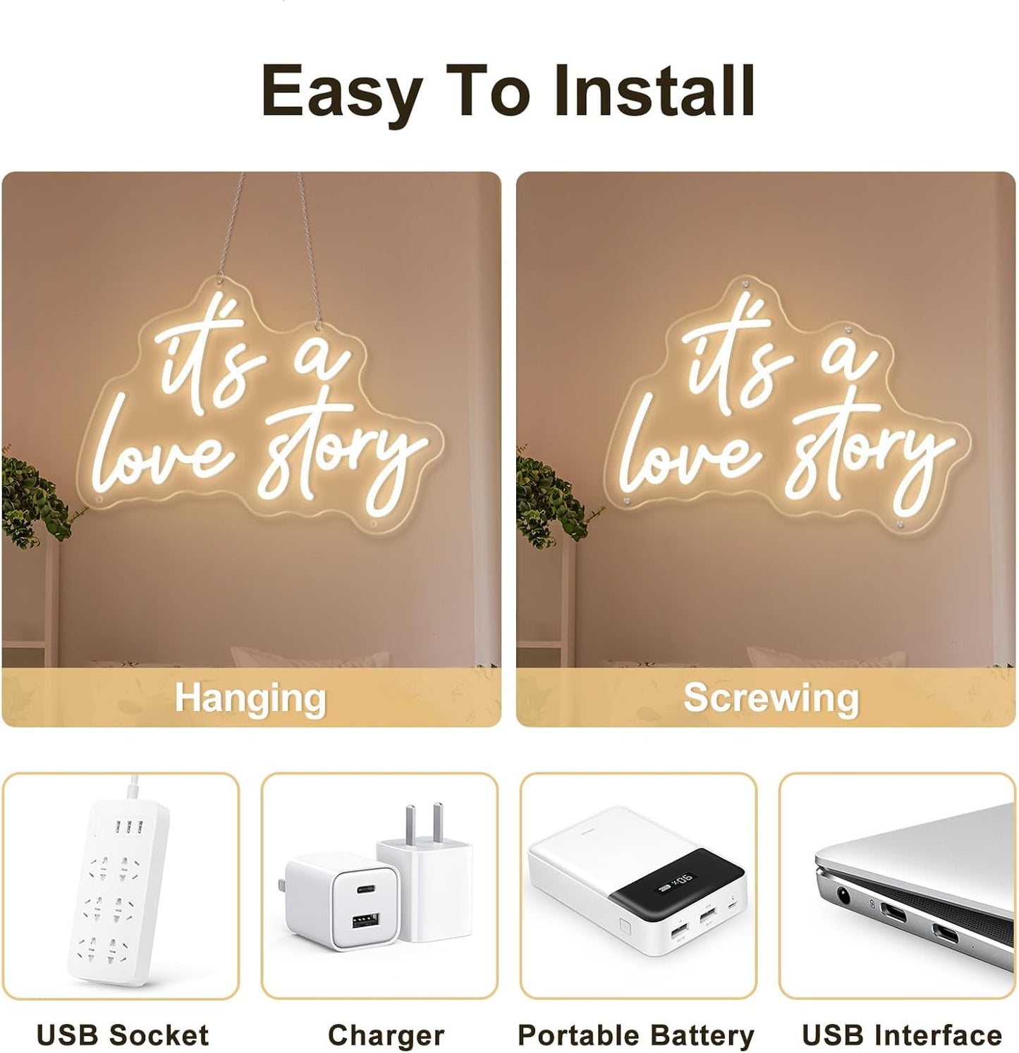 It's A Love Story Neon Signs,Neon Signs for Wall Decor, Neon Sign It's A Love Story Neon Lights Signs for Bedroom, Wedding Engagement Decoration Birthday Party
