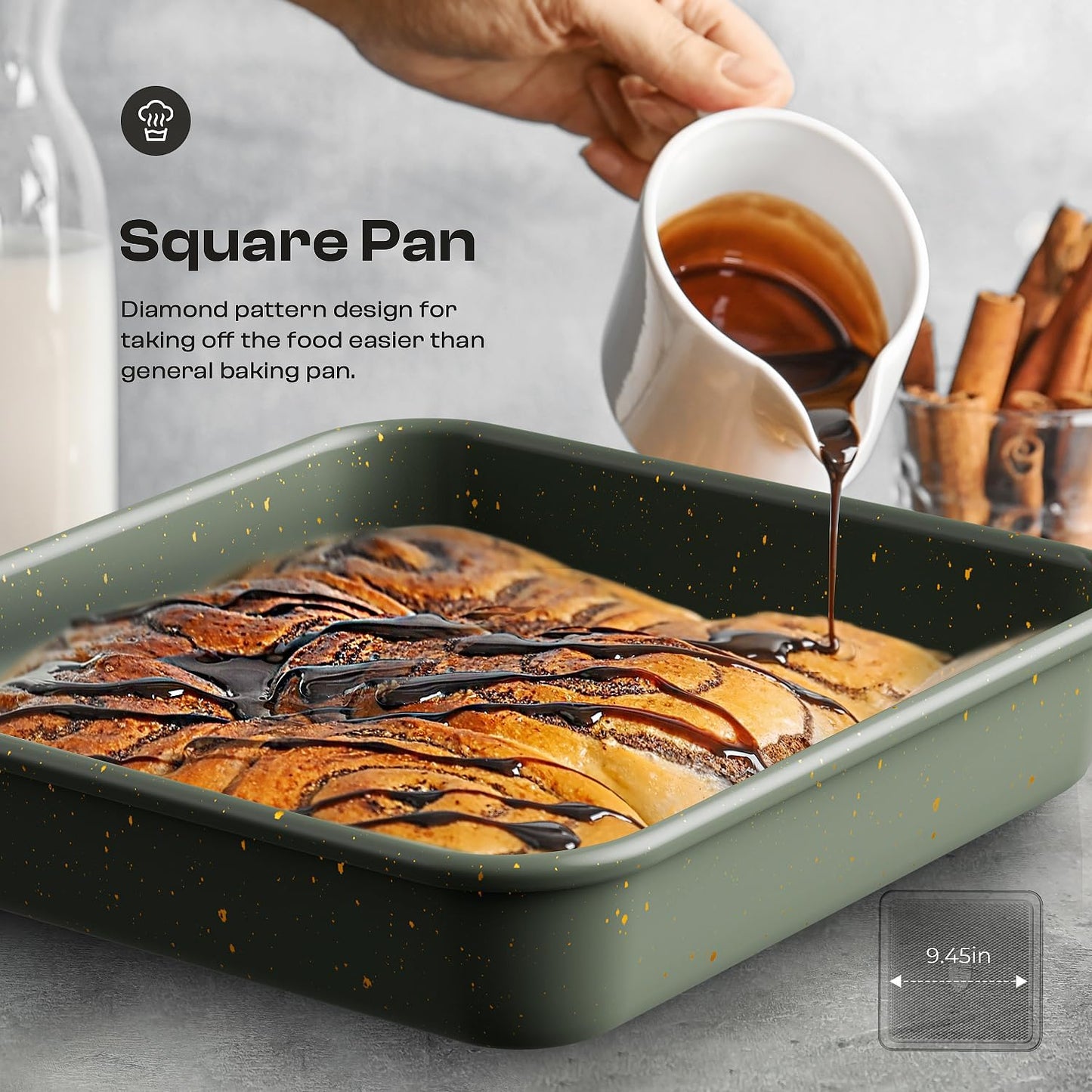 12-Piece Nonstick Baking Set, Non-Toxic Bakeware Sets with Baking Sheet, Cake Pan, Square Pan, Loaf Pan, Roasting Pan, Muffin Pan, Cookie Sheet, Cooling Rack & Kitchen Utensilss - Ceramic Coated Green