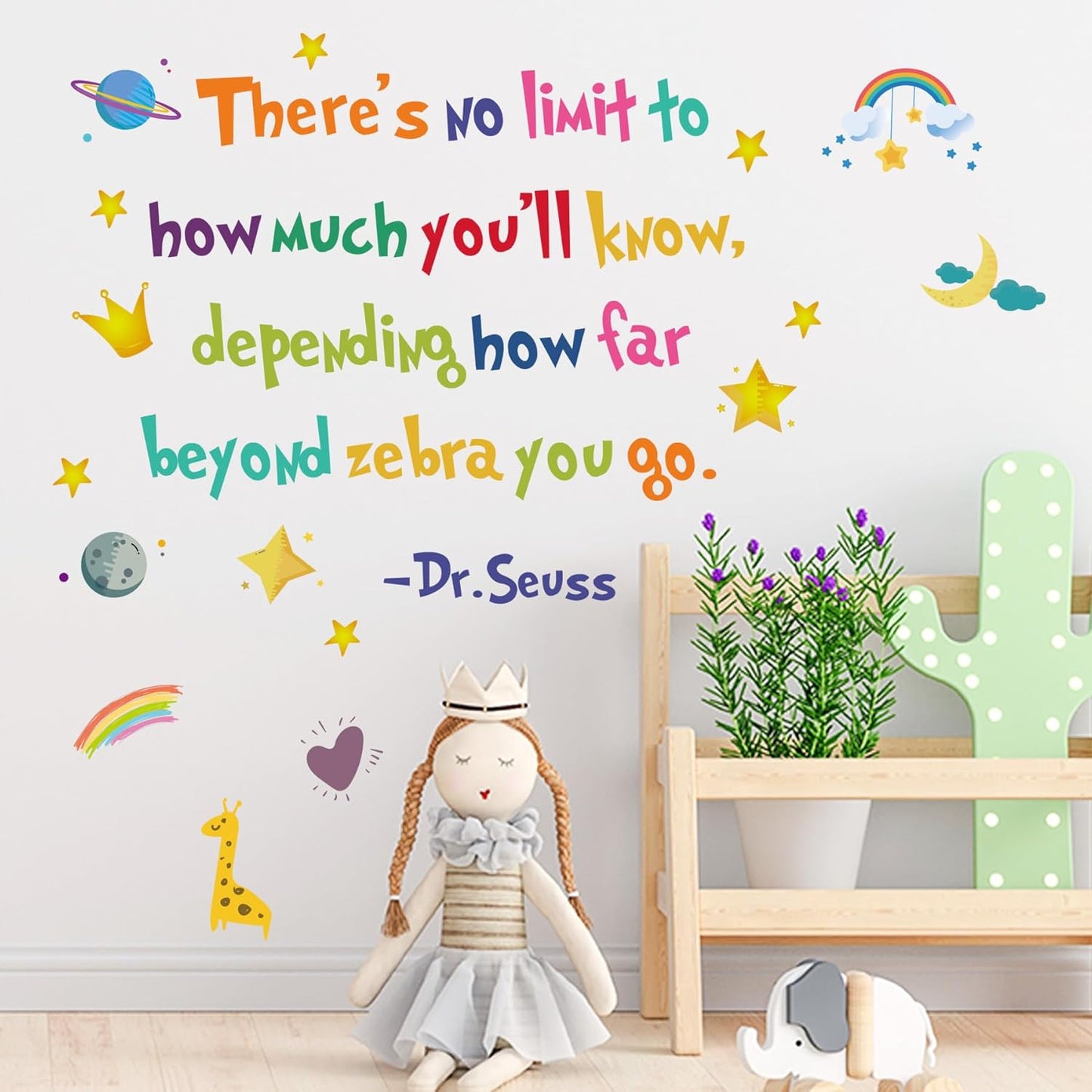 BooDecal 25.6 x 21.3 inches Colorful Dr Seuss No Limit Motivational Education Wall Lettering Stickers Murals Quotes and Sayings Home Art Décor for Door Entrance Living Room