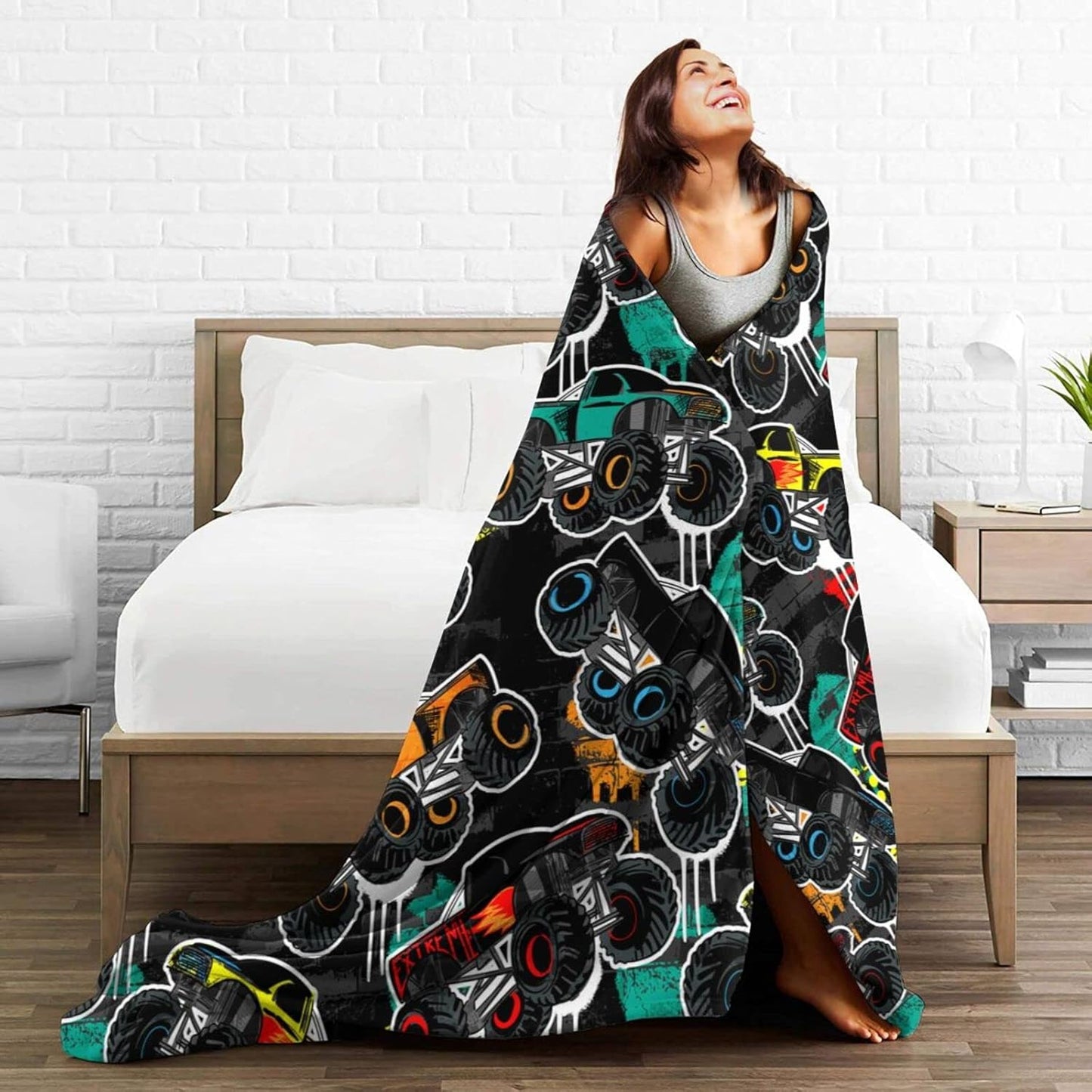 Perinsto Monster Trucks Cars Throw Blanket Ultra Soft Warm All Season Decorative Fleece Blankets for Bed Chair Car Sofa Couch Bedroom 60"X50"