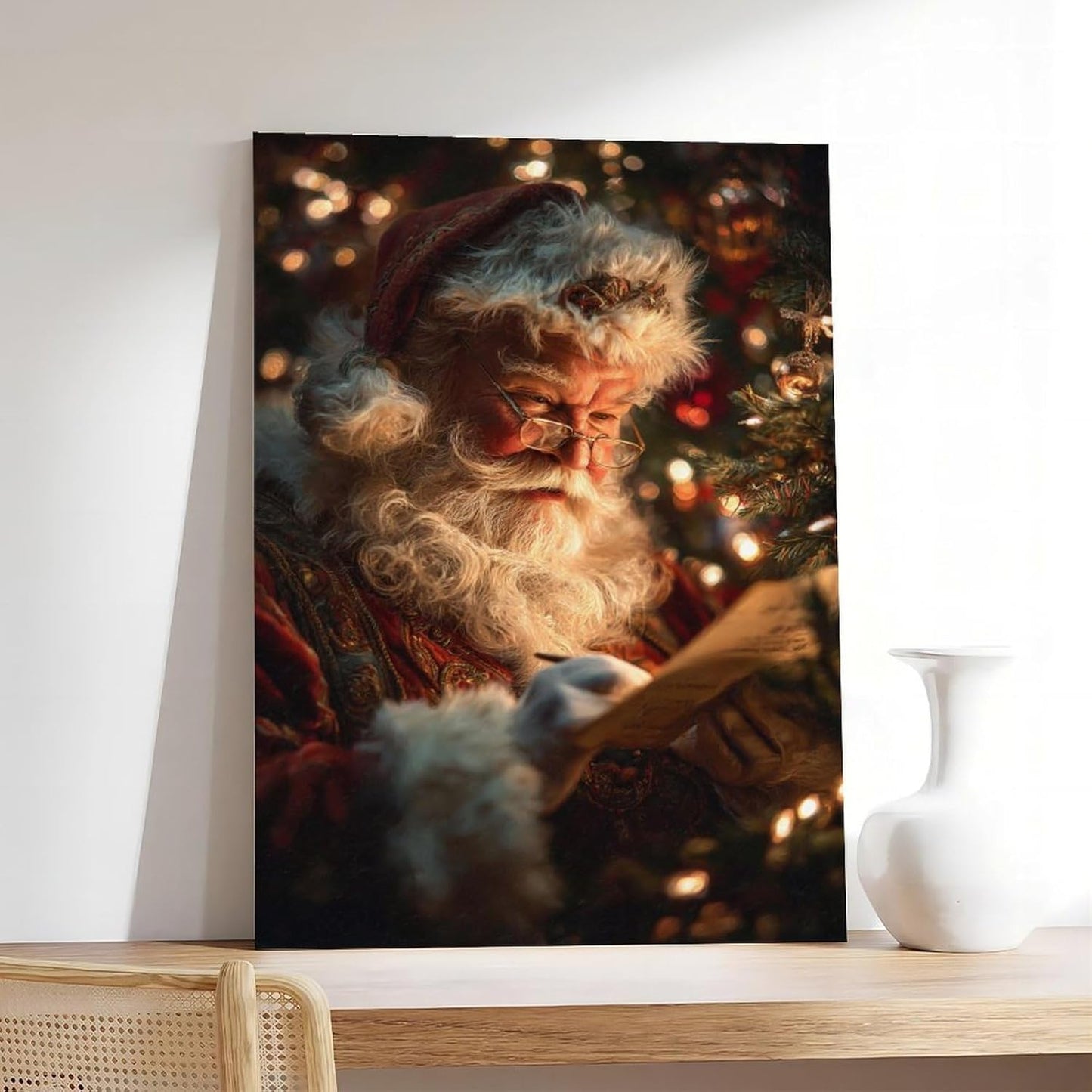 UZWGG 1pcs Frameless Vintage Santa Picture Prints Wall Art Santa Claus Reading Book Painting for Wall Decor Christmas Poster Xmas Decorations Nostalgic Xmas Gifts Canvas Roll16x24inch(40x60cm)