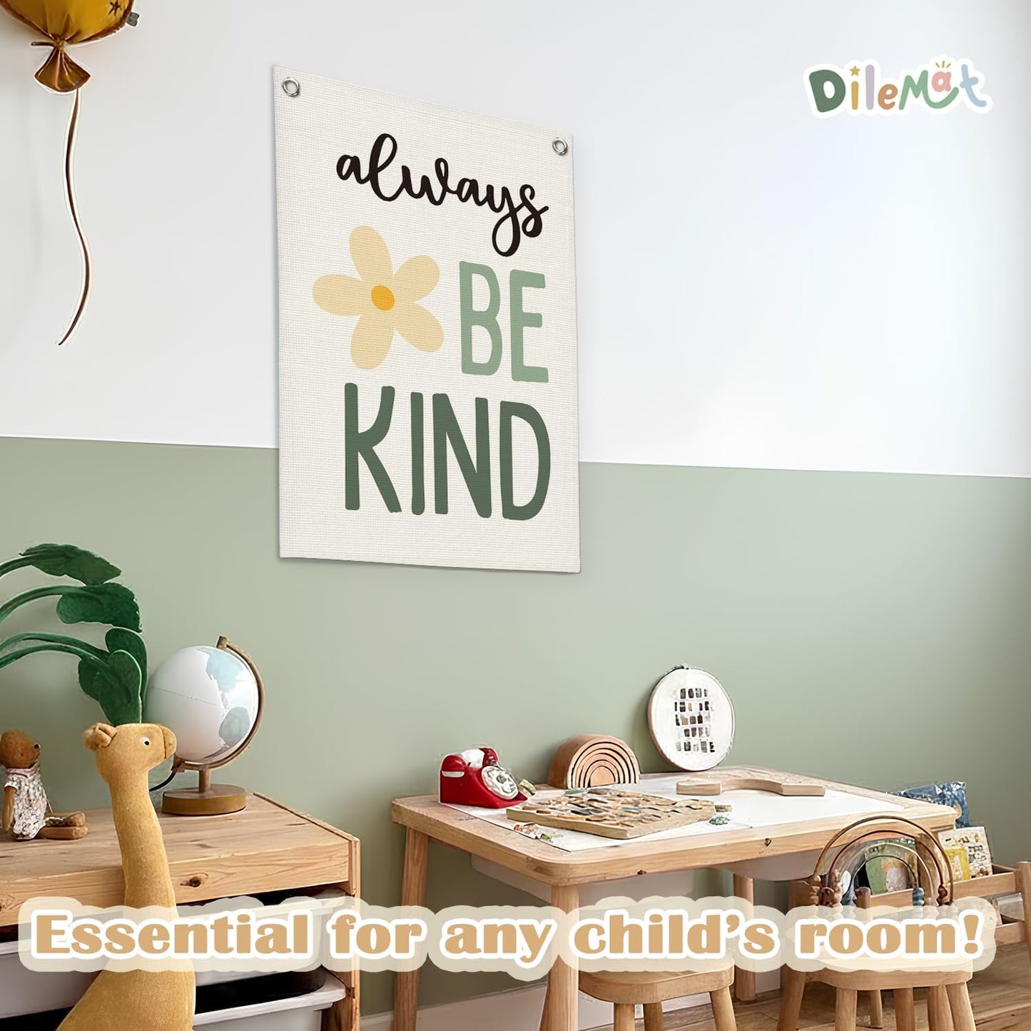Always Be Kind Canvas Banner Wall Hanging,Boho Classroom Decor,Kids Playroom Poster Wall Decor Hanging Banner Flag for Boys Girls Toddler Nursery Room Bedroom Playroom Prints 18X25 Inch