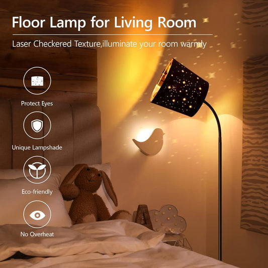 LED Floor Lamp, Standing Lamp for Living Room with Linen Lamp Shade,Adjustable Gooseneck Modern Reading Light,Floor Lamps for Bedroom,Office,Farmhouse,6W LED Bulb Included