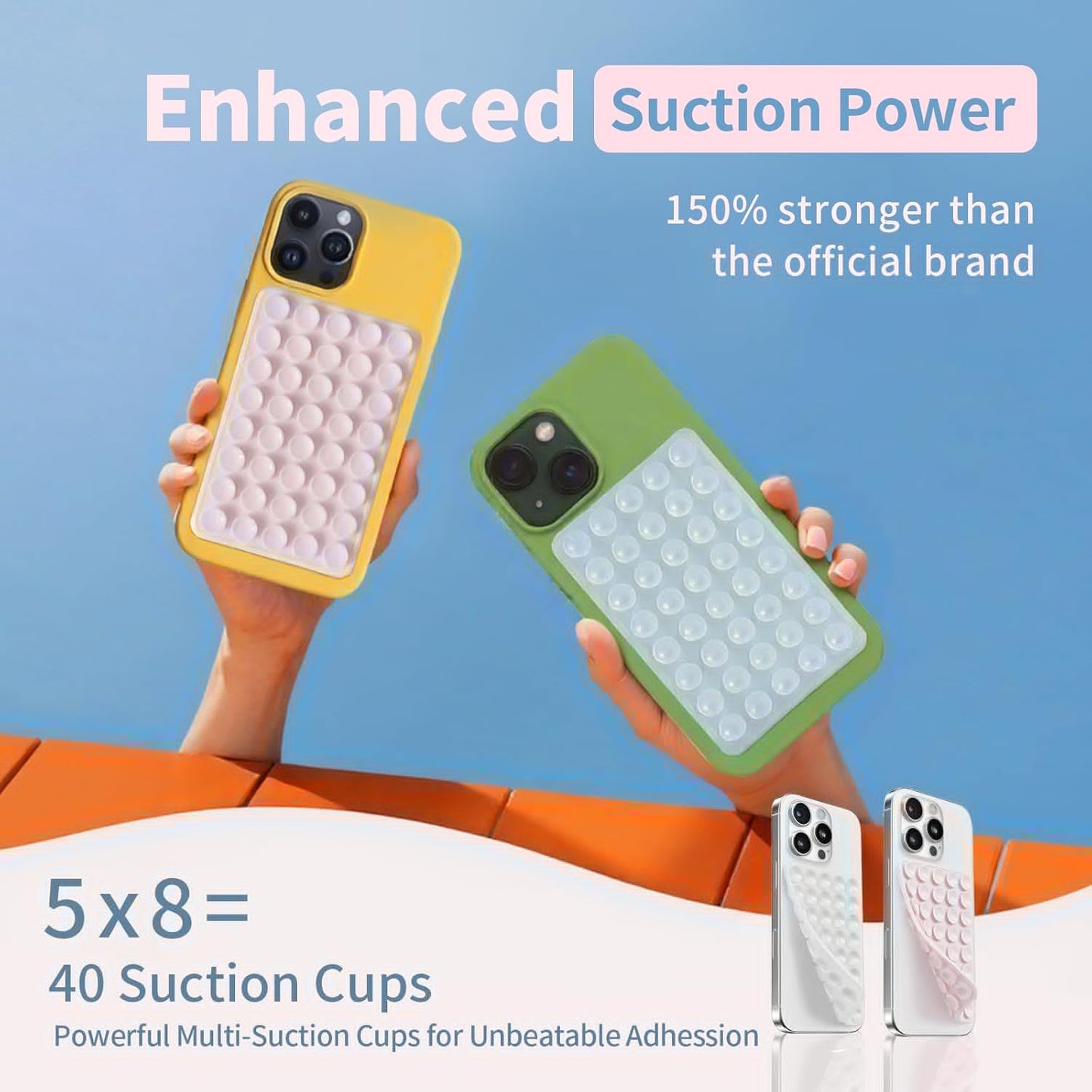 (2 Pack) Silicone Suction Cup Phone Case Mount Double Sided, Sticky Phone Grip with Higher Suction Power for Cell Phone, Hands-Free Phone Accessories for Selfies and Videos, Clear & Light Pink