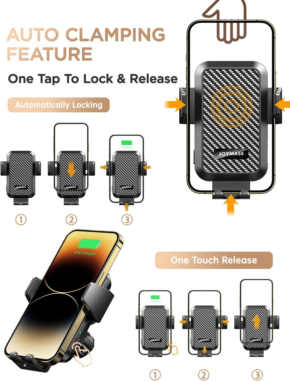 Wireless Car Charger, 15W Fast Charging Auto Clamping Car Charger Cell Phone Holder Mount Vent for iPhone 15 14 13 12 Mini Pro Max 11 XR XS X, Samsung Galaxy S23 Ultra S22 S21+ Note 20, etc