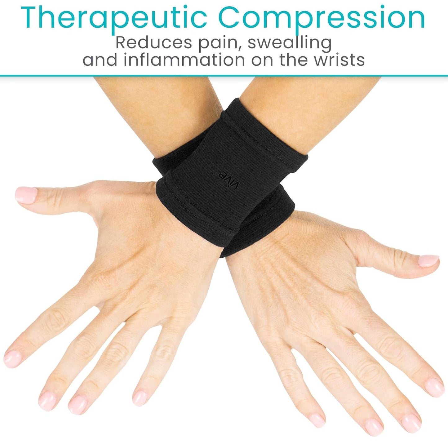 Vive Wrist Compression Sleeves for Women & Men (Pair) - Elastic Support Wristband for Pain Relief & Circulation - Wrist Support for Carpal Tunnel, Arthritis, Tendonitis - Great for Sports Injury