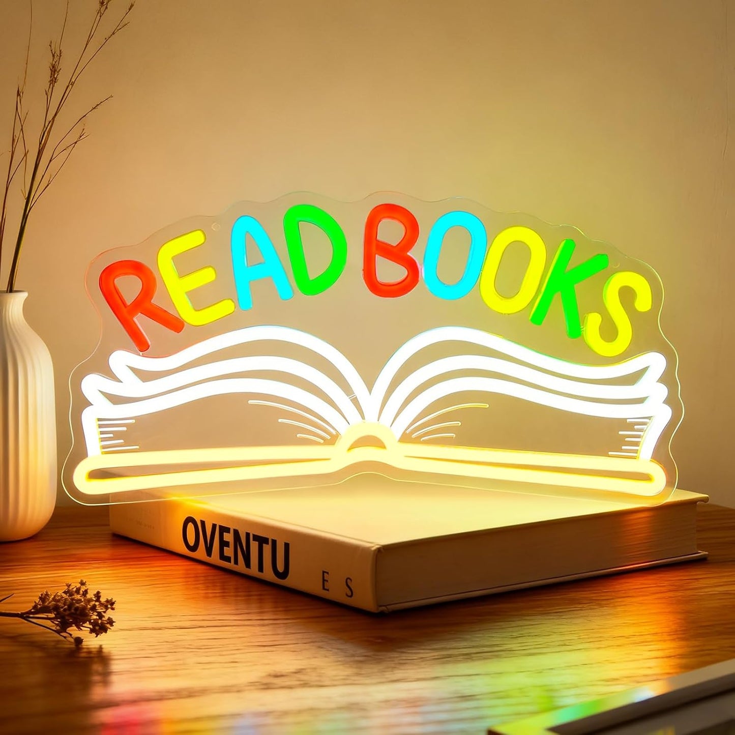 Read Books Neon Sign for Wall Decor, LED Dimmable Reading Book Neon Light Sign for Art Positive Bedroom Study Kids Room Library Classroom Reading Corner Decoration