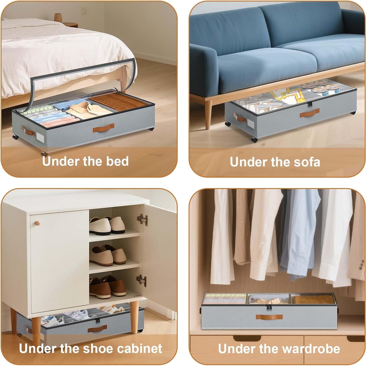 GAOMON Under Bed Storage with Wheels, 2 Pack Rolling Under-Bed Storage Containers with Clear Lids, Low Profile Storage Bins for Clothes, Shoes, Toys, Blankets - Space Saving Underbed Organizer