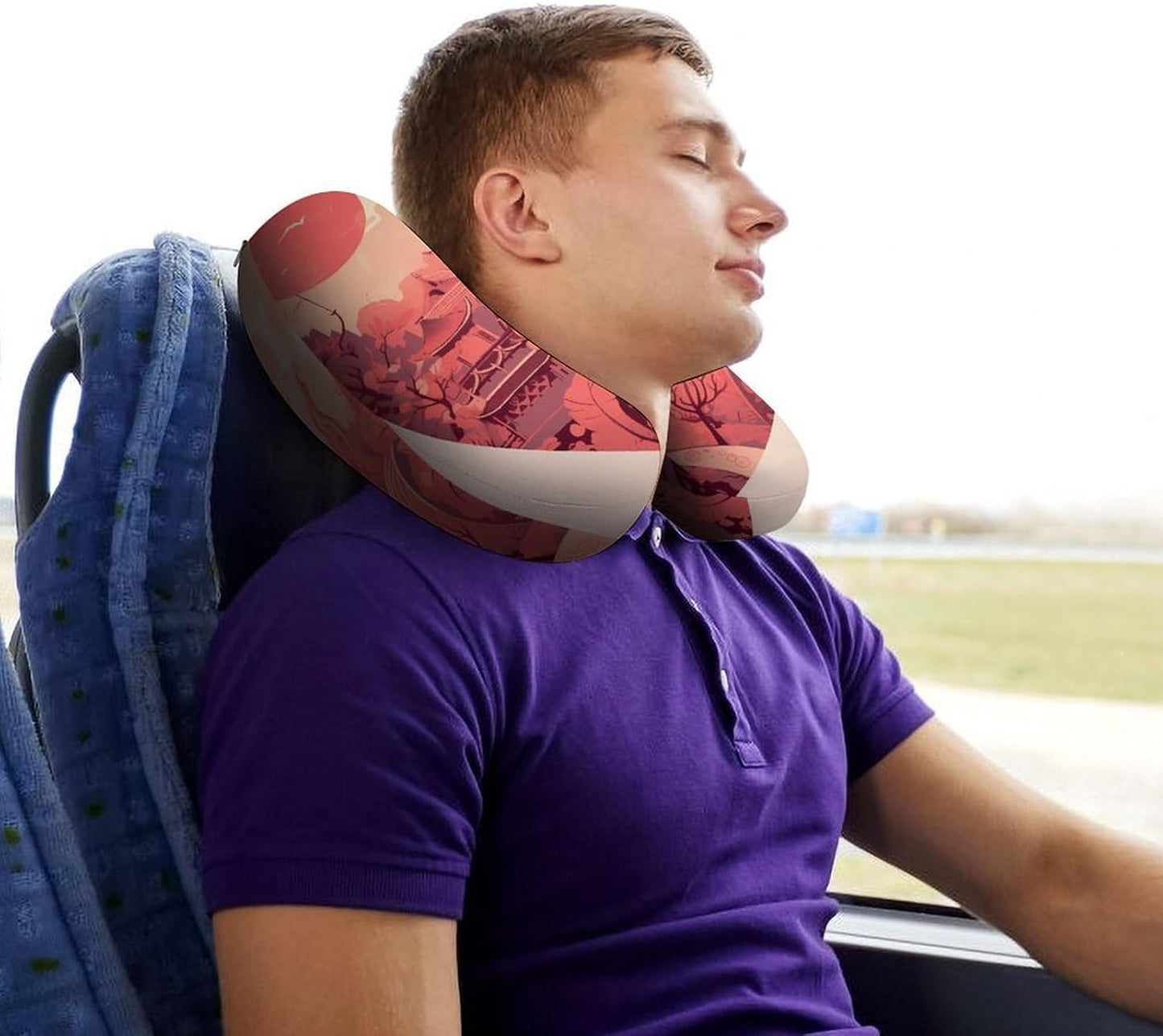 Chinese Architectural Patterns Neck Pillow Memory Foam U Shaped Pillows Portable Pillows for Shoulder Travel Head Support Pillow with Concealed Zipper for Airplane Car Home Office