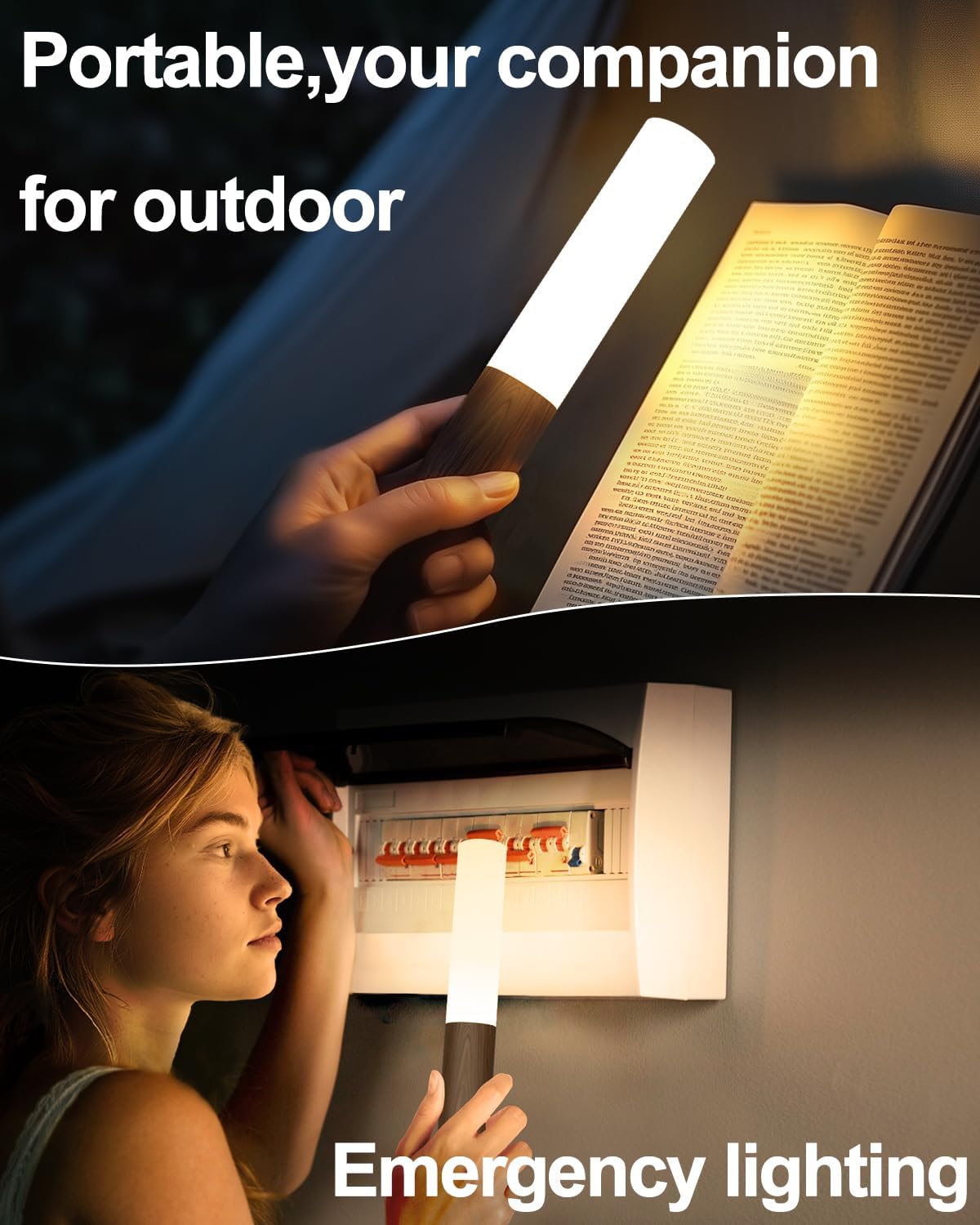 Battery-Operated Motion Sensor Night Lights: 2200mAh Rechargeable Wall Sconces Magnetic Wall Lights Wireless Stairway Lights Portable Hallway Light Wooden Wall Lighting for Bedroom Stair Picture