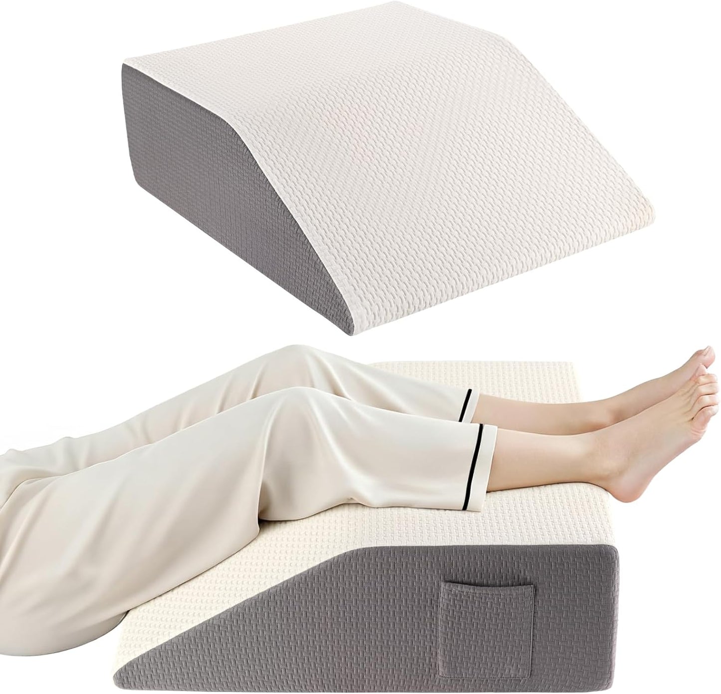 8" Leg Elevation Pillow, Leg Wedge Pillow for Swelling and Blood Circulation, Leg Pillow for After Surgery Recovery, Knee Hip Ankles Back Pain Relief, Knee Pillow for Sleeping, Removable Cover, Grey