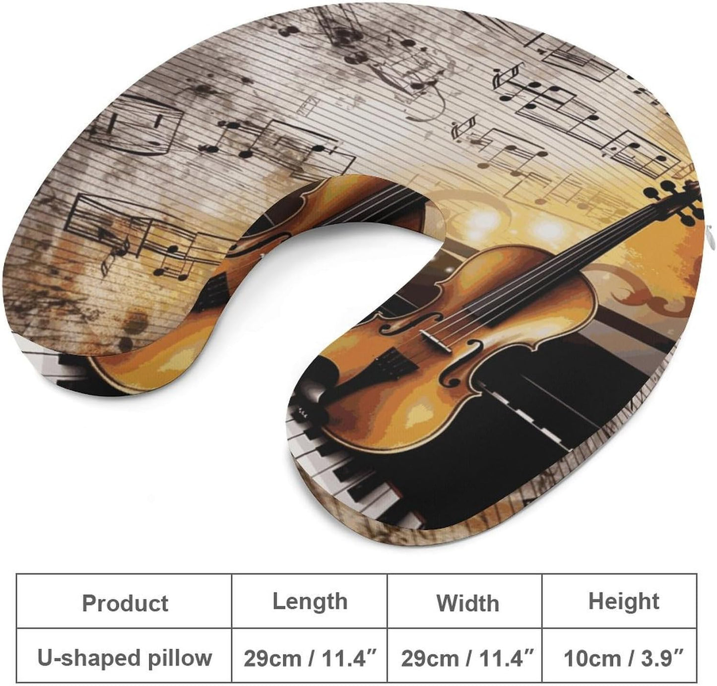 Piano Violin Music Notes Neck Pillow Memory Foam U Shaped Pillows Portable Pillows for Shoulder Travel Head Support Pillow with Concealed Zipper for Airplane Car Home Office