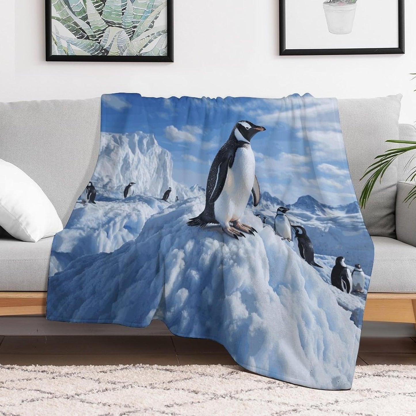 Snow Mountain Penguin Blanket Super Soft Lightweight Throw Blanket Cute Cozy Warm Bed Blanket Decorative Fuzzy Blanket All-Season Home Decor Gift for Sofa Couch Living Room 60"*80"（150 * 200cm）