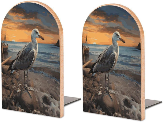 Seagull Wooden Bookend Non-Slip Book Ends Heavy Duty Book Stopper with Metal Base Books Holderd Decorative Bookends Stands Firmly for Office Supplies