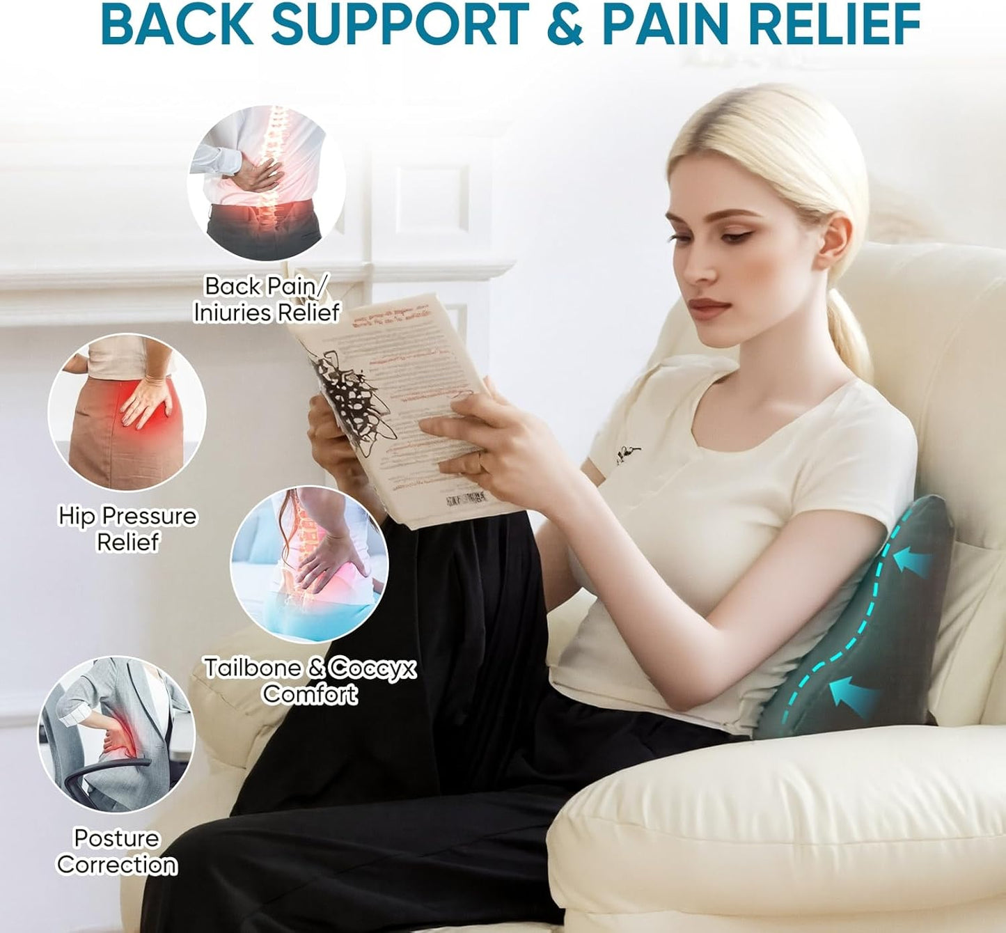 Lumbar Support Pillow for Recliner Chair and Couch, Memory Foam Back Cushion Ergonomic Back Support Pillow for Lower Back Pain Relief, with Soft Velvet