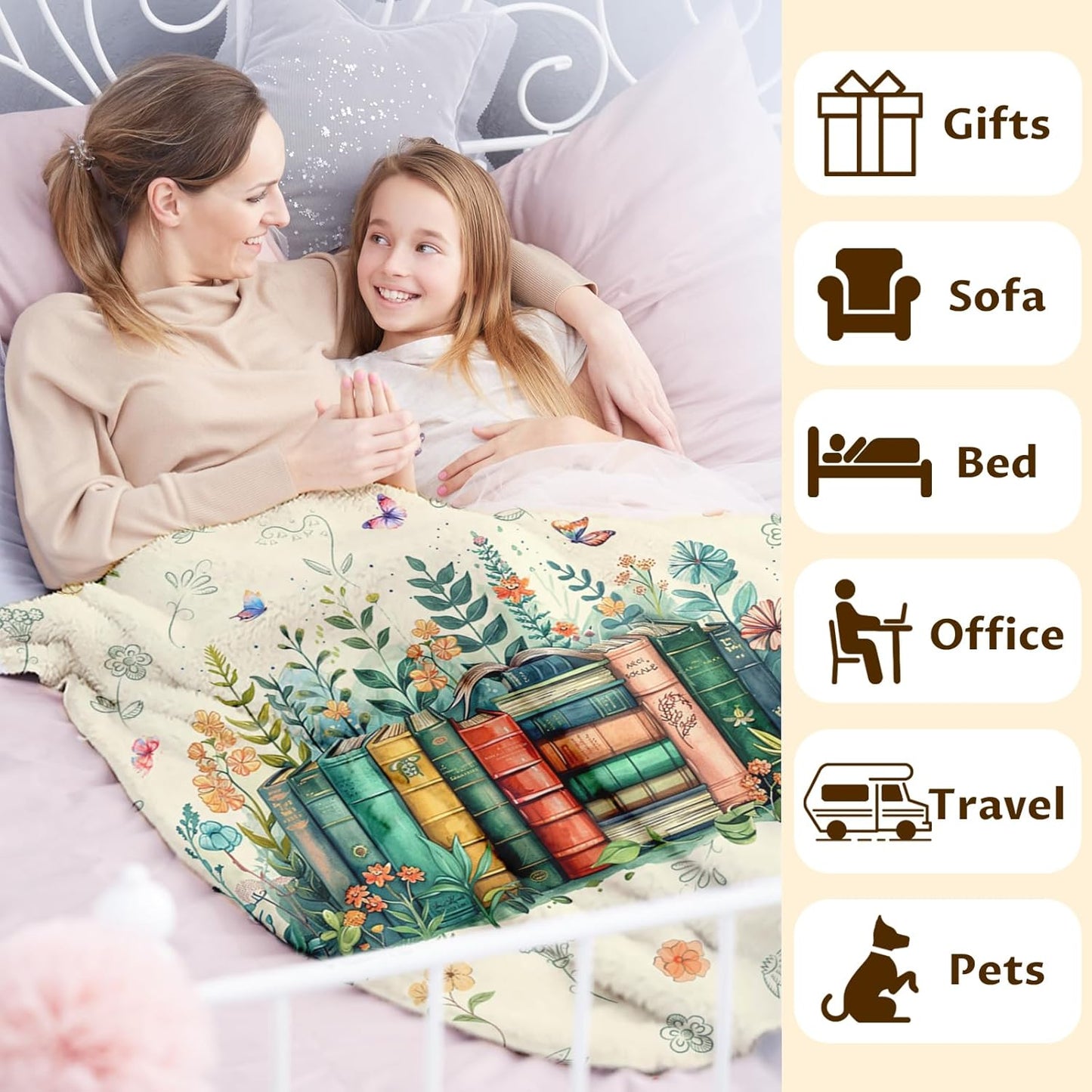 Books Blanket Gifts for Book Lovers - Vintage 50x60 Inches Reading Throw Blanket for Library - Soft Fuzzy Comforter for Couch Sofa Bed - Bedroom Decor for Read Lovers