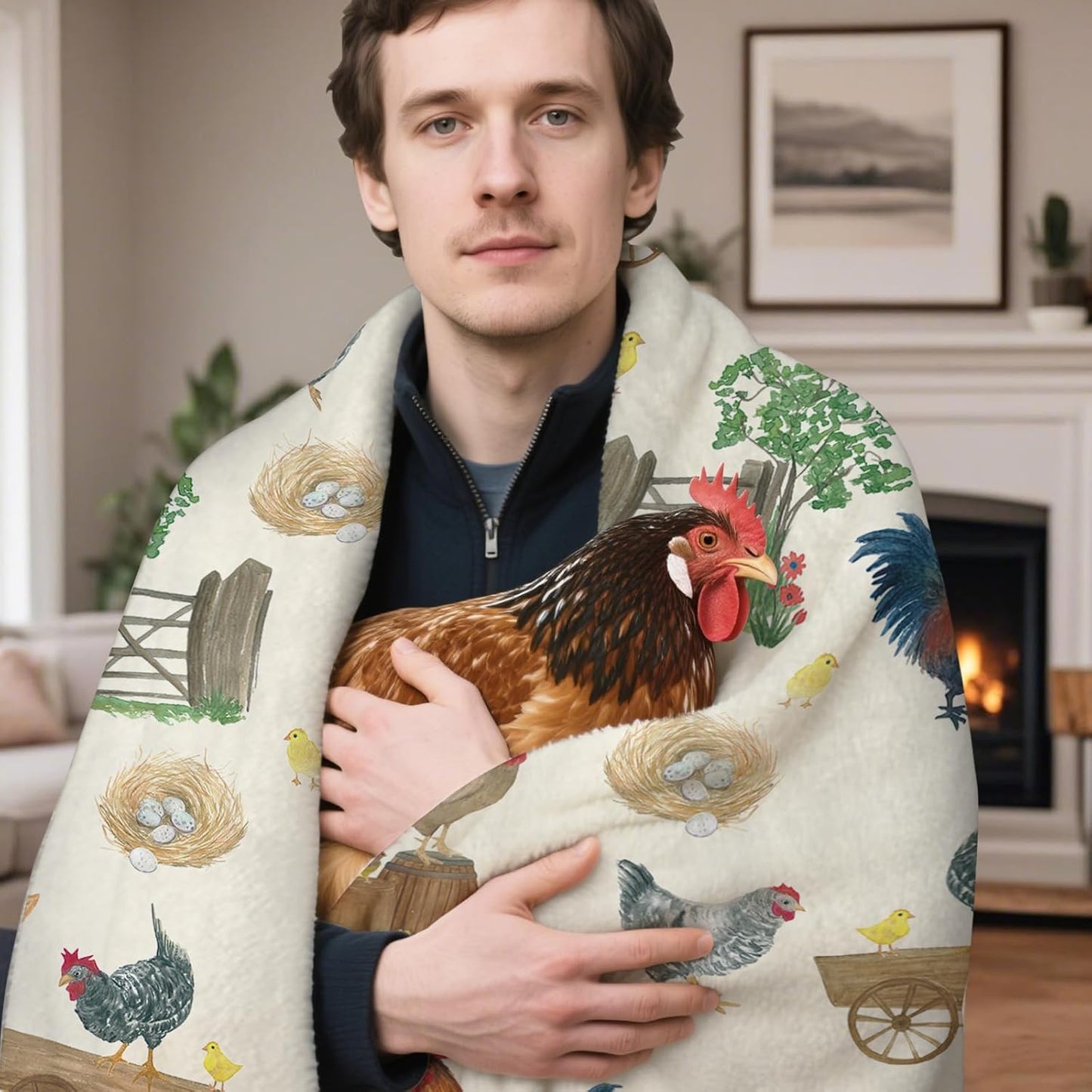 Farm Animal Chicken Flannel Throw Blanket, Cute Birthday for Kids Boys Girls Men Women, Farmhouse Rooster Hen Chicks Eggs Botanical Soft Blankets for Bedding Sofa 50 x 60 Inches
